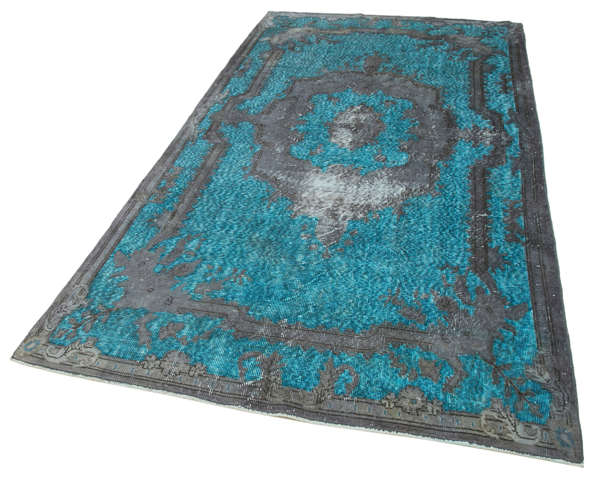 Handmade Vintage Area Rug | Traditional Hand Knotted Cotton Wool Rug 5'1''x9'4'' Grey