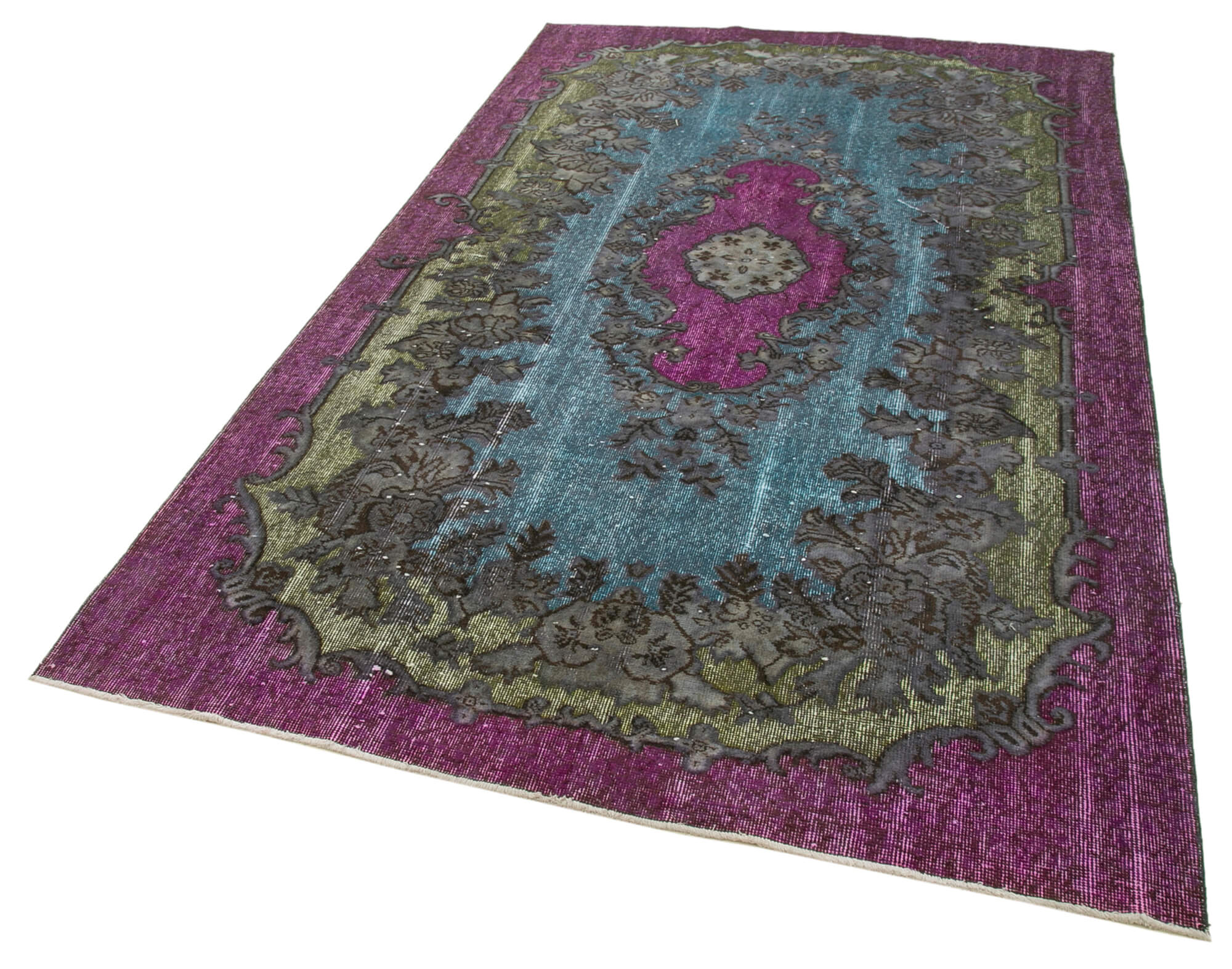 Vintage Handmade Area Rug – Purple Cotton Wool Hand Knotted Rug 5'5''x9'0''