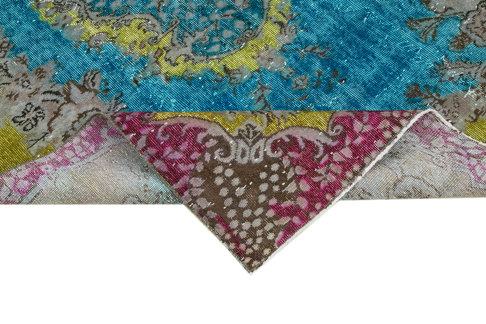 Handmade Vintage Area Rug – Turkish Wool Cotton Blend Blue Carpet 5'5''x8'10''