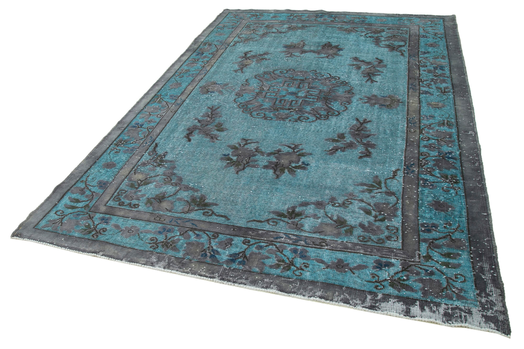 Handmade Vintage Area Rug – Blue Vintage Carpet, Wool Cotton Weave 6'7''x9'7''