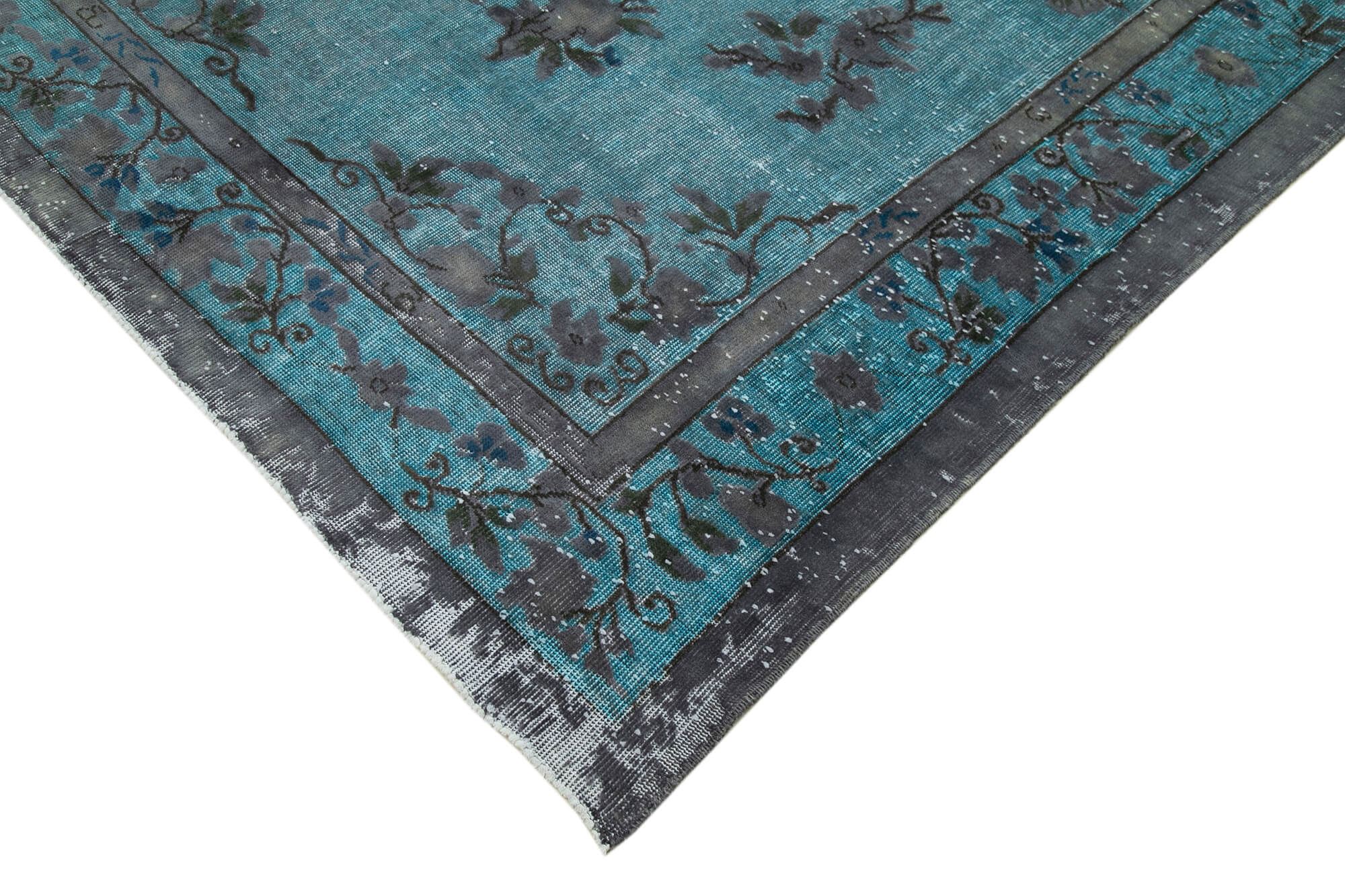 Handmade Vintage Area Rug – Blue Vintage Carpet, Wool Cotton Weave 6'7''x9'7''