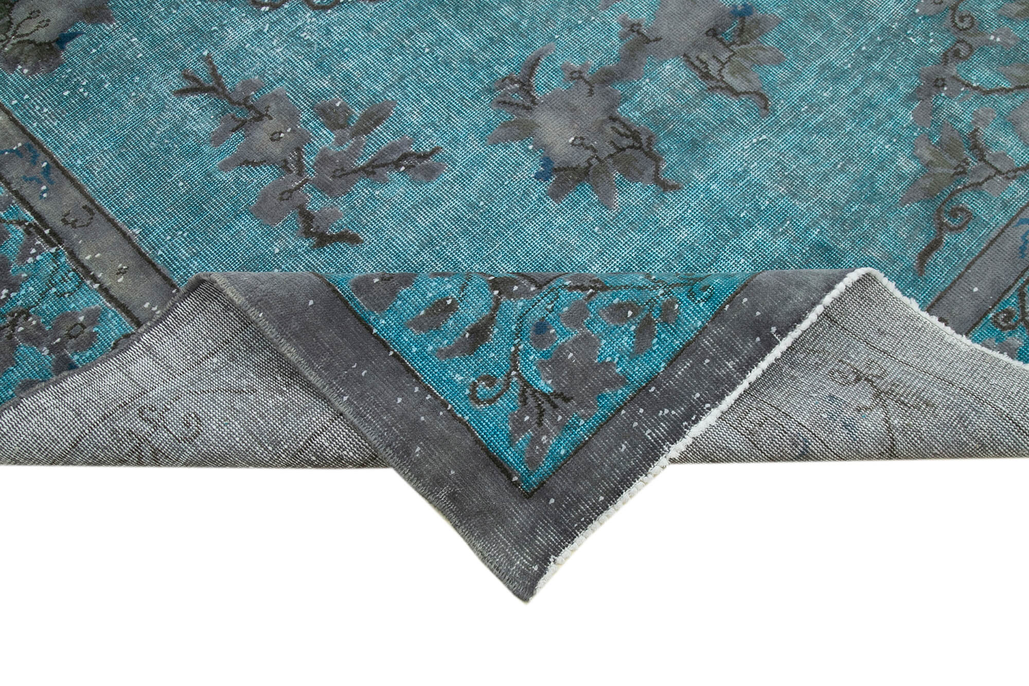 Handmade Vintage Area Rug – Blue Vintage Carpet, Wool Cotton Weave 6'7''x9'7''