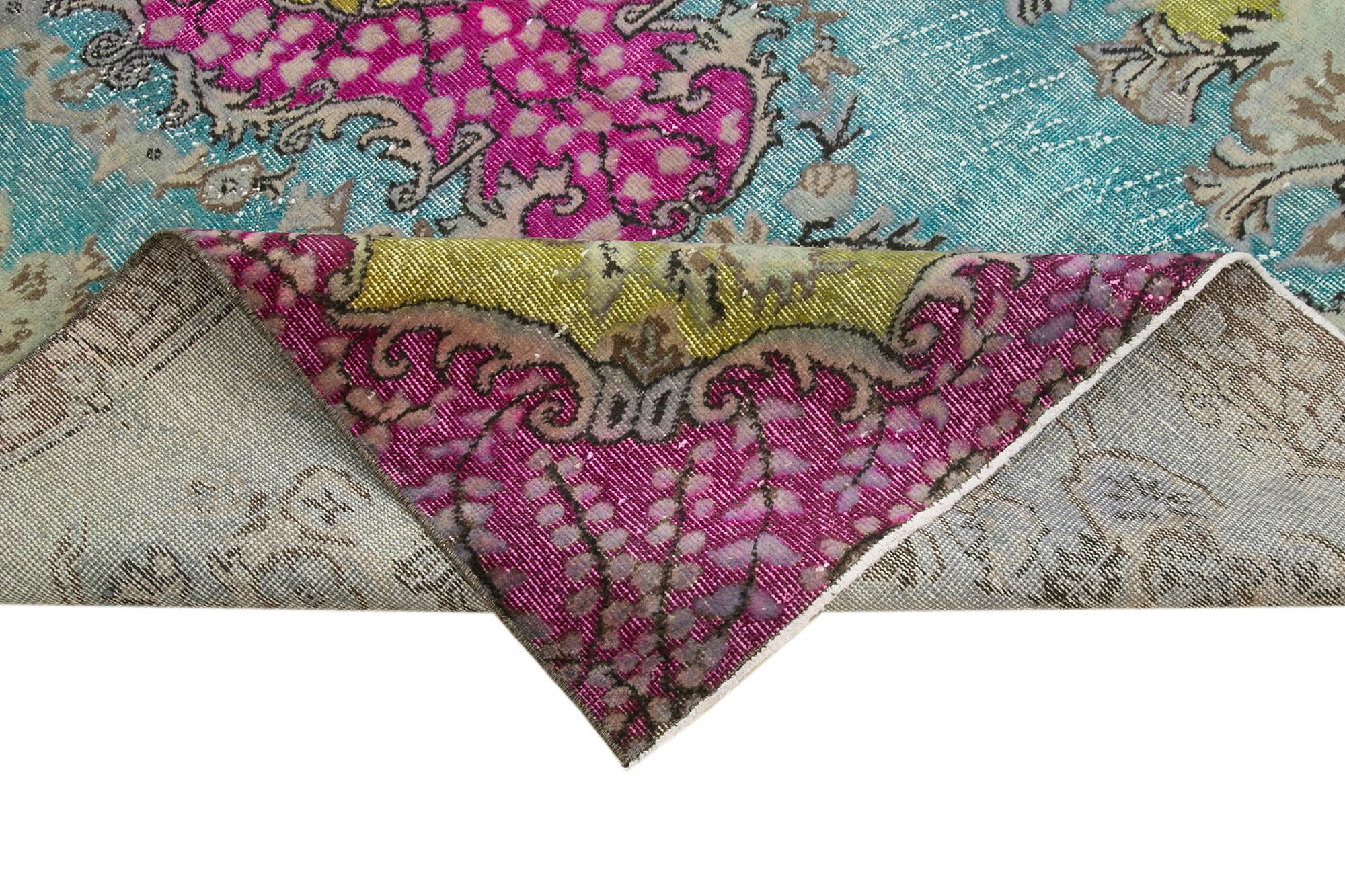 Handmade Vintage Area Rug - Pink Wool Cotton Blend Turkish Wool Rug 5'7''x8'11''