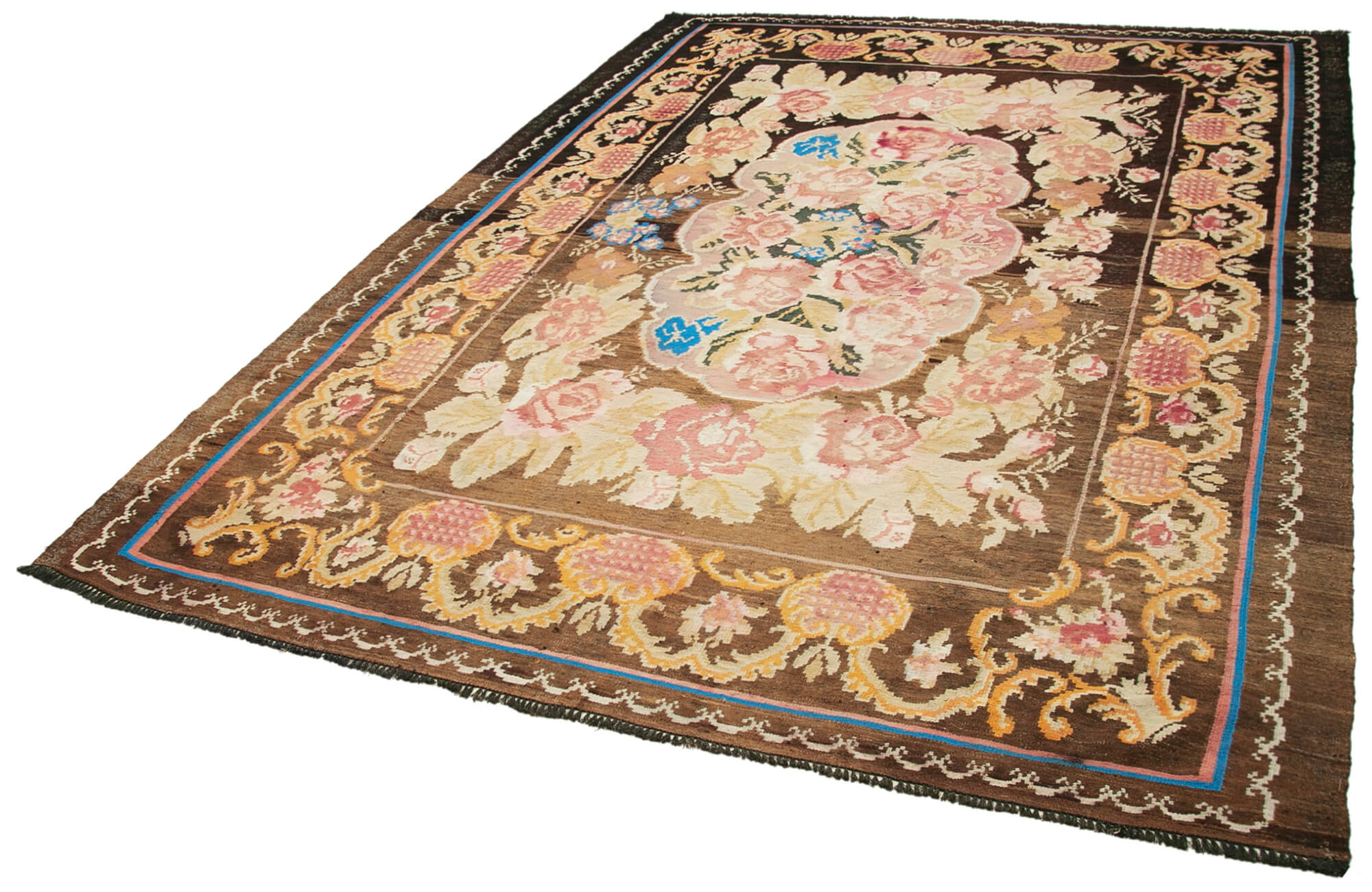 Handmade Wool Rug – Moldovian Black Floral Cotton & Goat Hair Area Rug 6'10''x9'7''