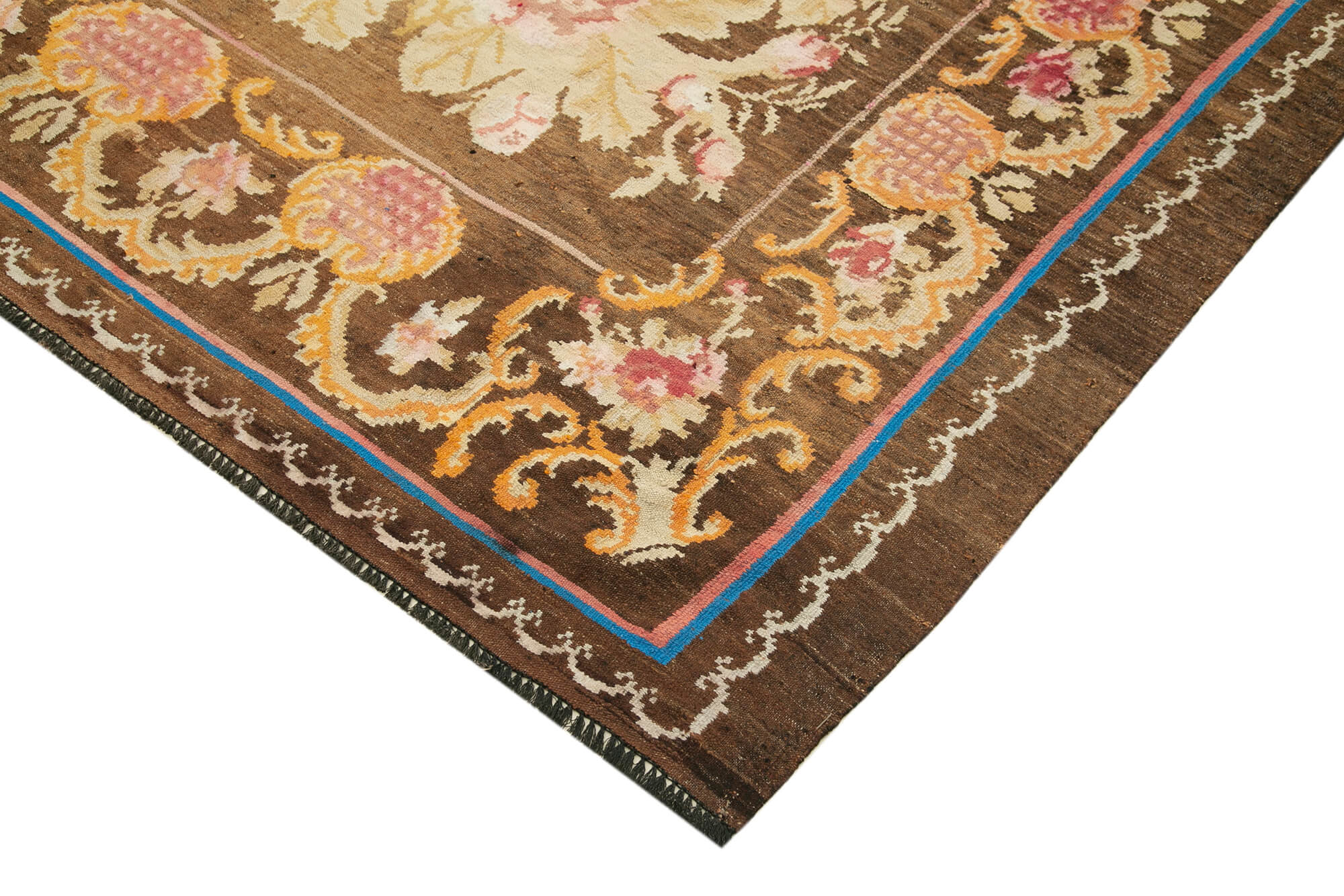 Handmade Wool Rug – Moldovian Black Floral Cotton & Goat Hair Area Rug 6'10''x9'7''