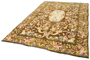 Handmade Wool Area Rug – Vintage Floral Rug Brown Floral Design 6'9''x10'10''