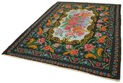 Handmade Wool Rug – Black Floral Vintage Area Rug 6'6'' x 8'11'' | Artisan Crafted