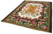 Handmade Wool Rug – Vintage Black Floral Design Cotton Wool Carpet 6'10''x8'10''