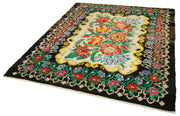 Handmade Wool Rug – Vintage Area Rug with Black Floral Design | Cotton Wool Blend & Goat Hair