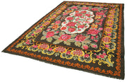 Handmade Wool Rug - Moldovian Black Floral Cotton Wool Blend Area Rug 7'2''x10'8''