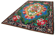 Handmade Wool Rug - Moldovian Black Floral Cotton Wool Carpet 7'1''x11'0''