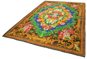 Handmade Wool Rug - Moldovian Brown Floral 7x10 Cotton Wool Blend Carpet