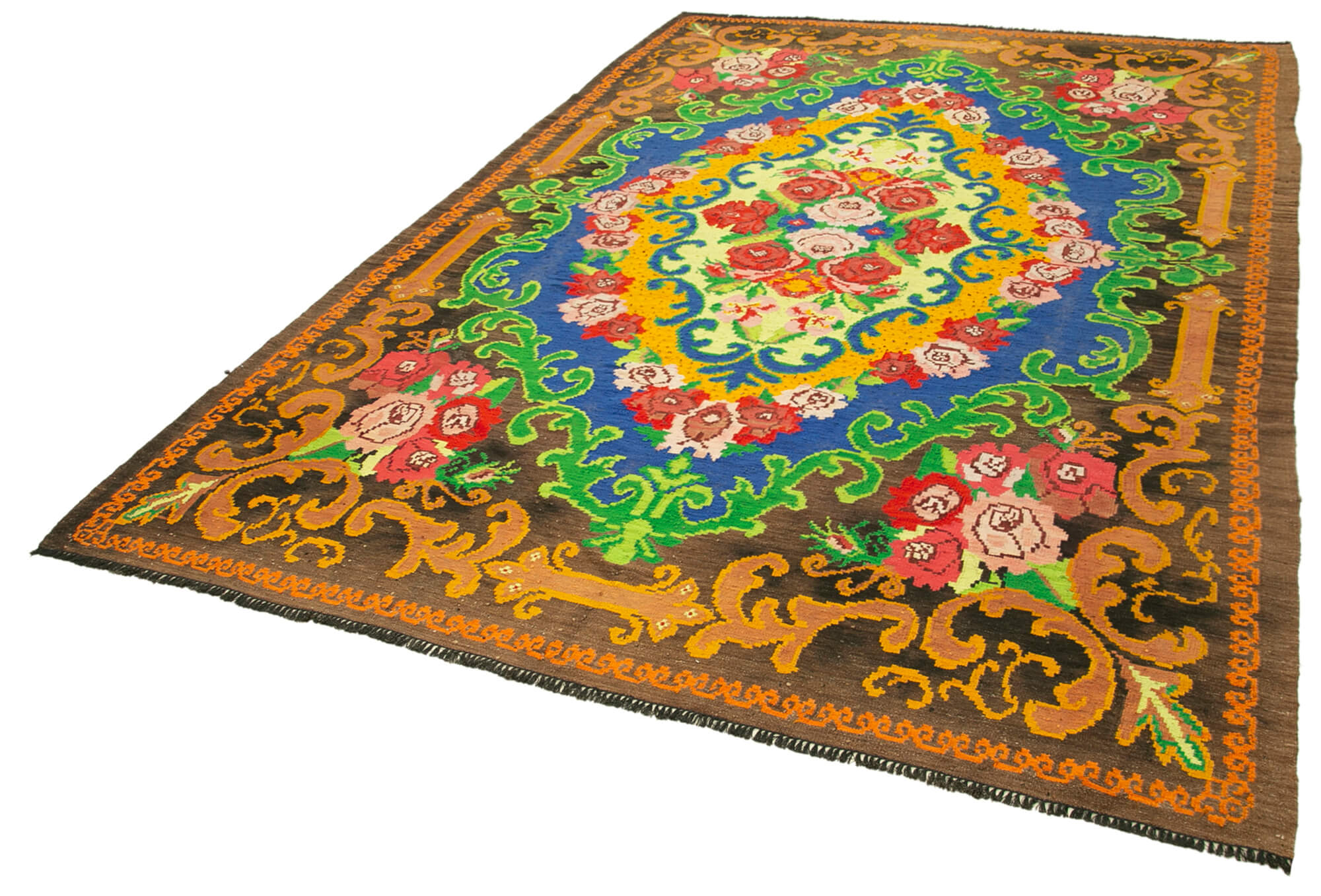 Handmade Wool Rug - Moldovian Brown Floral 7x10 Cotton Wool Blend Carpet