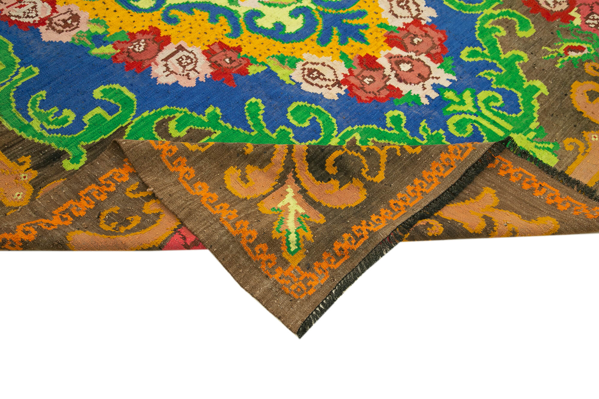 Handmade Wool Rug - Moldovian Brown Floral 7x10 Cotton Wool Blend Carpet