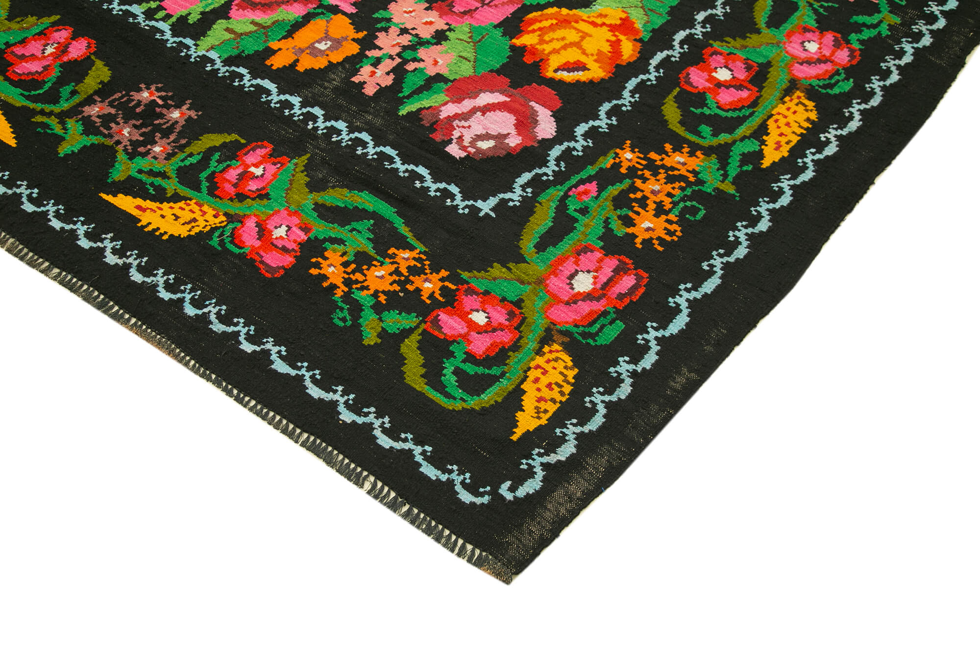 Handmade Wool Rug - Moldovian Black Floral Vintage Area Rug 6'4''x10'2''