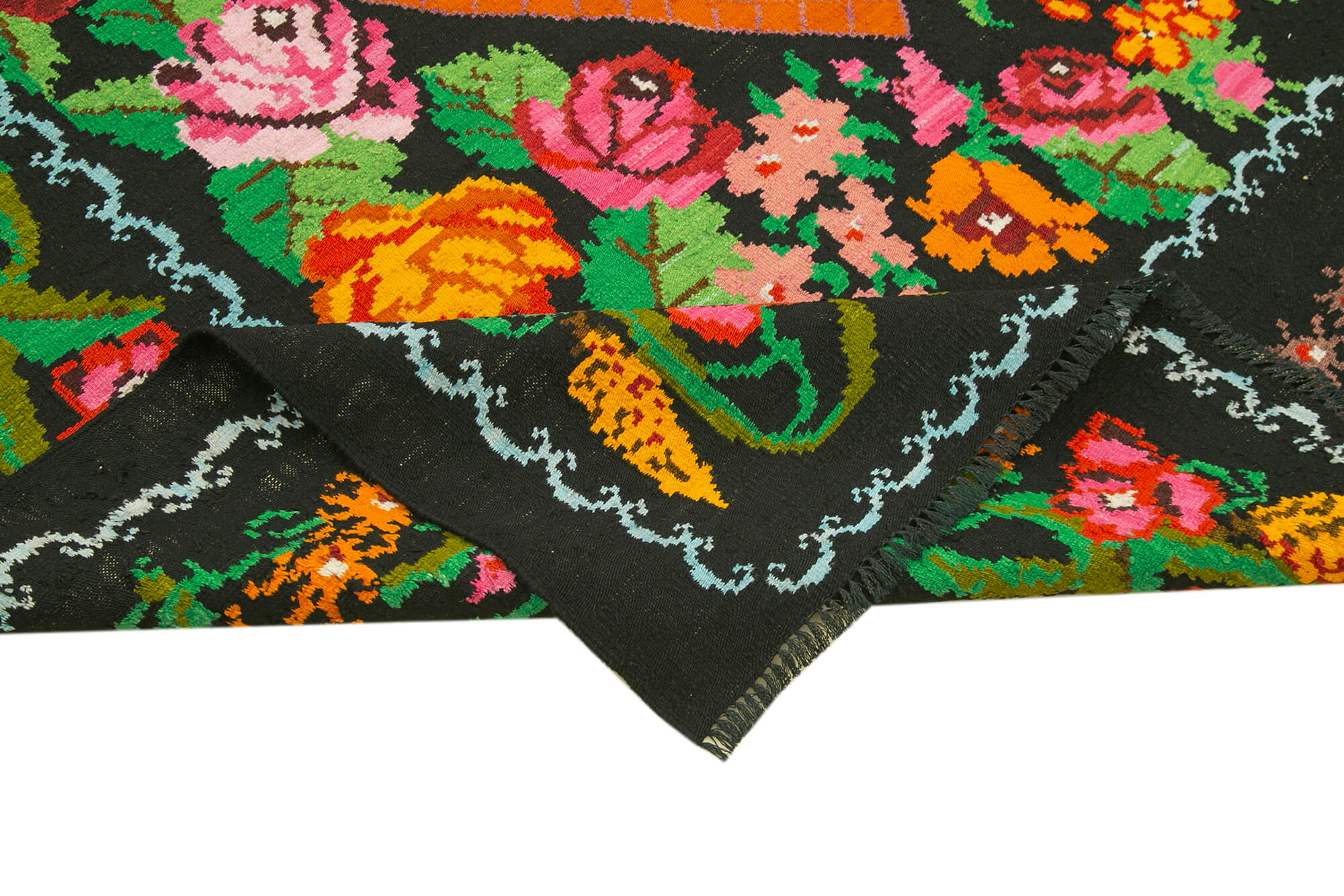 Handmade Wool Rug - Moldovian Black Floral Vintage Area Rug 6'4''x10'2''