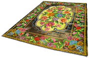 Handmade Wool Rug - Black Floral Vintage Area Rug 6'11''x9'5'' Artisan Crafted