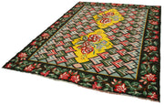 Handmade Wool Rug - Moldovian Vintage Area Rug With Black Floral Design 6'10''x9'3''