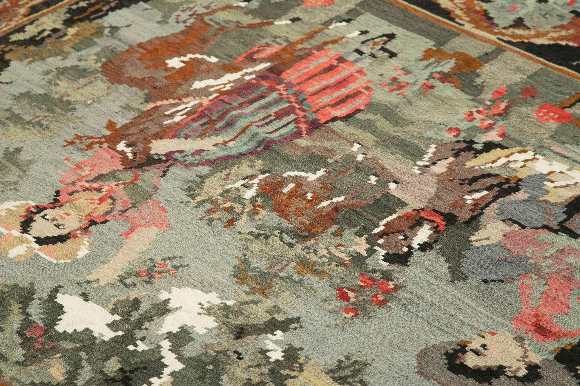Handmade Wool Rug – Moldovian Black Floral Pattern Cotton Wool Carpet 6'5''x7'0''