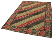 Handmade Wool Rug - Moldovian Brown Floral Cotton & Goat Hair Vintage Area Rug 4'6''x6'5''