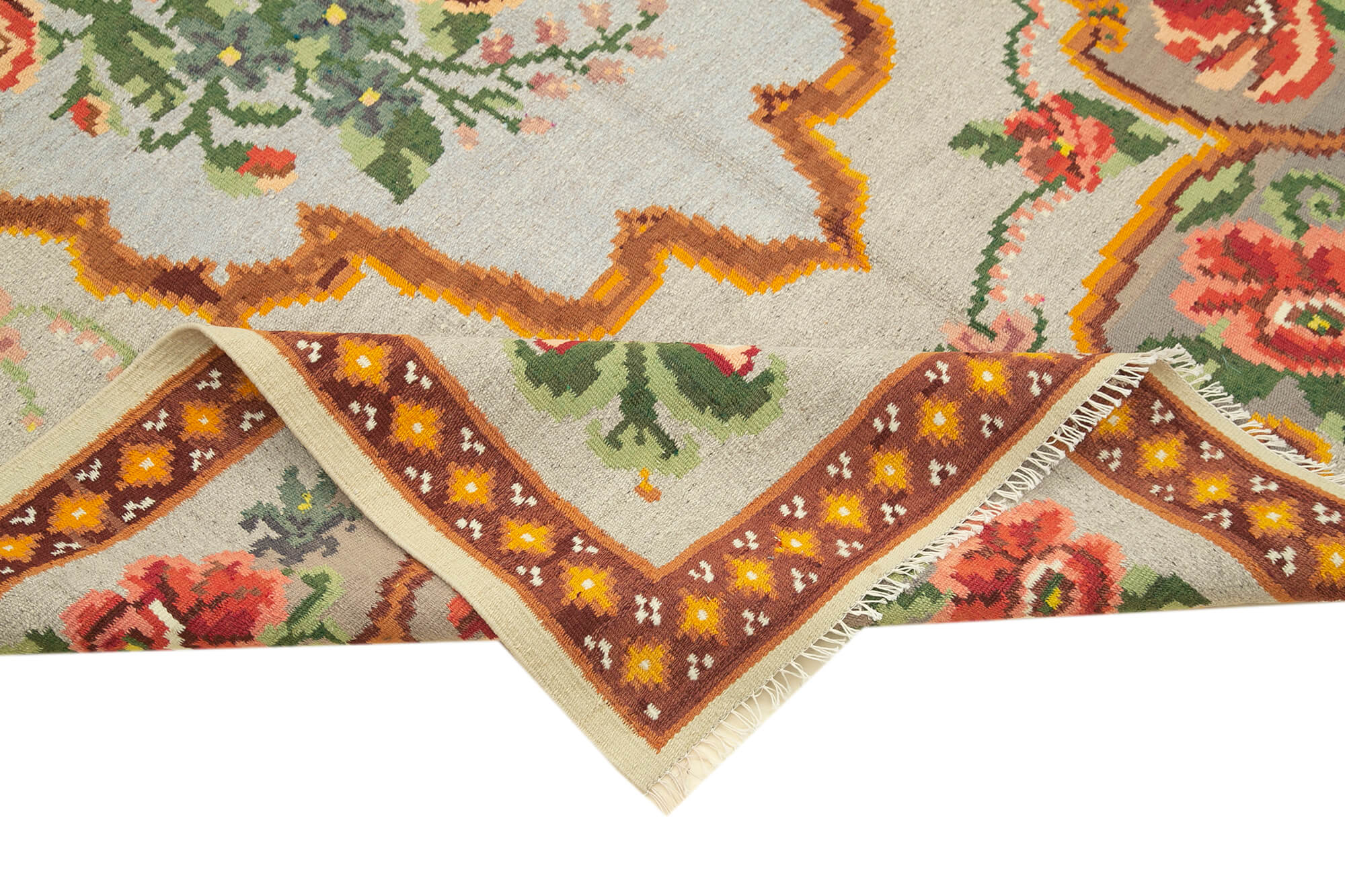 Handmade Wool Rug - Beige Floral Area Rug | Vintage Hand Knotted Turkish Carpet 5'2" x 7'6"
