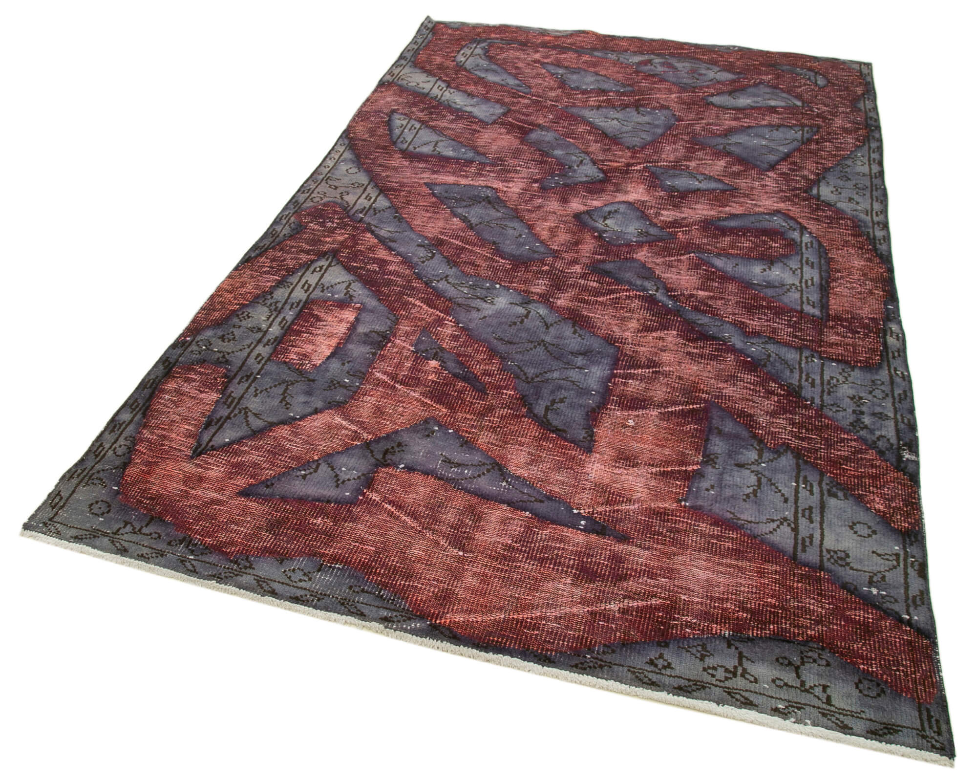 Handmade Vintage Area Rug - Purple Wool And Cotton Blend Antique Style Carpet 5'2"x8'8"