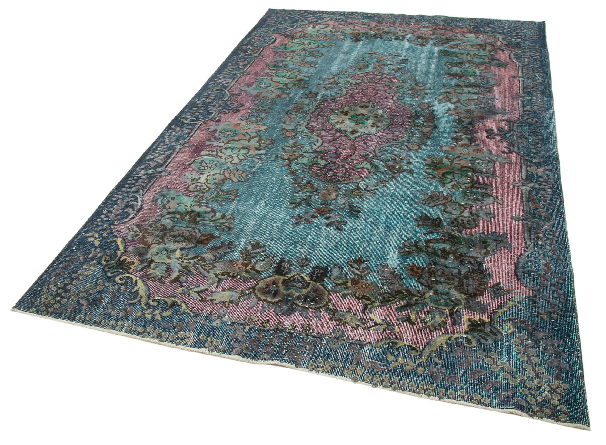 Vintage Handmade Area Rug – Blue Cotton Wool Carpet, Hand Woven Rug 5'7''x8'11''