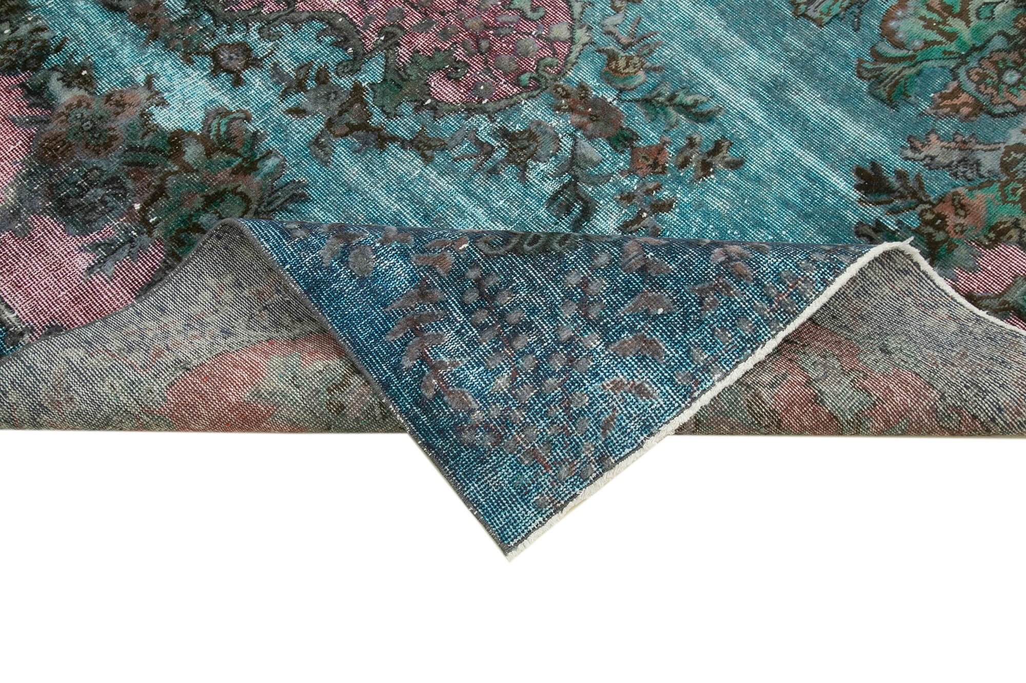 Vintage Handmade Area Rug – Blue Cotton Wool Carpet, Hand Woven Rug 5'7''x8'11''