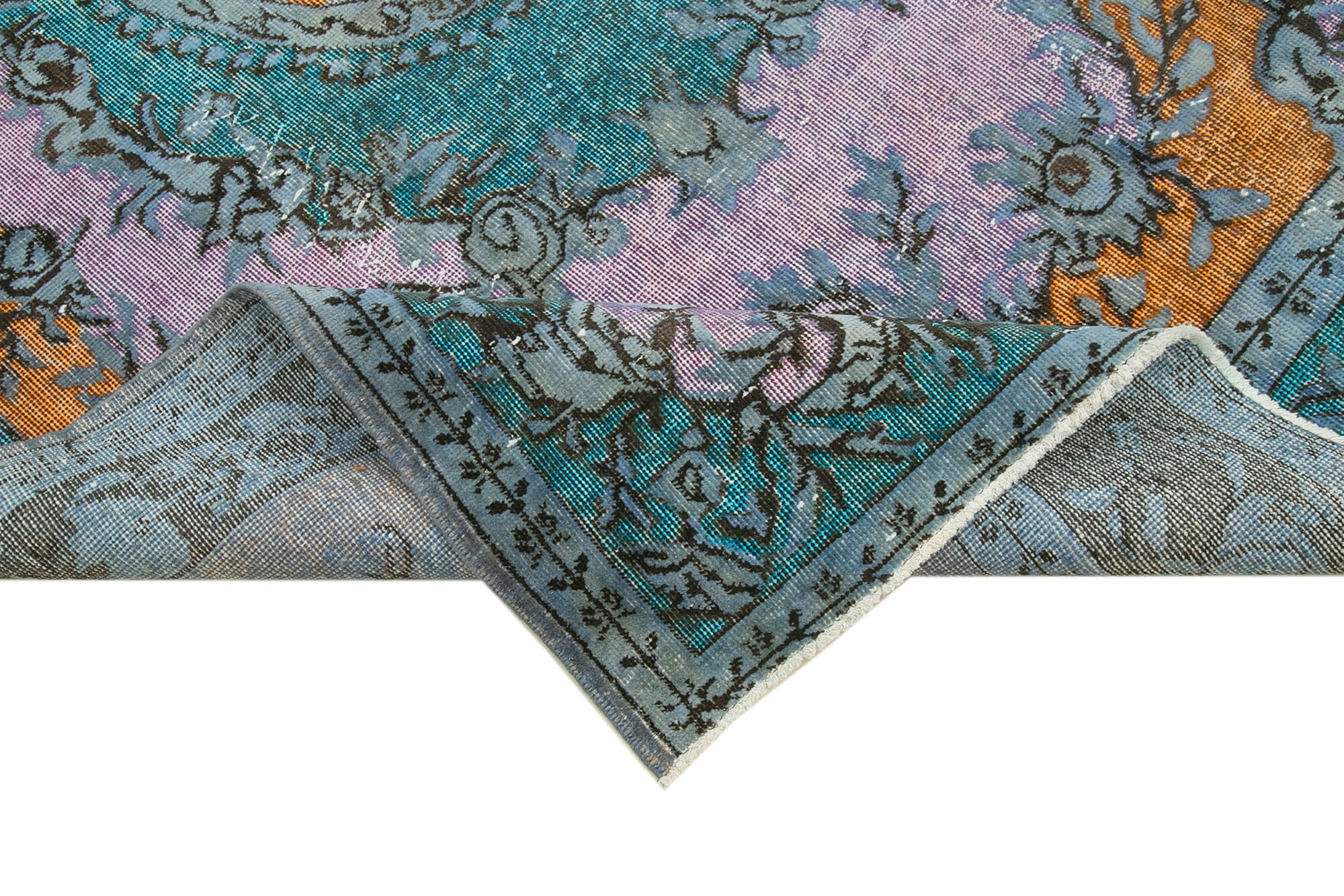 Handmade Vintage Area Rug – Blue Wool Carpet | Traditional Turkish Rug 5'8"x9'8"