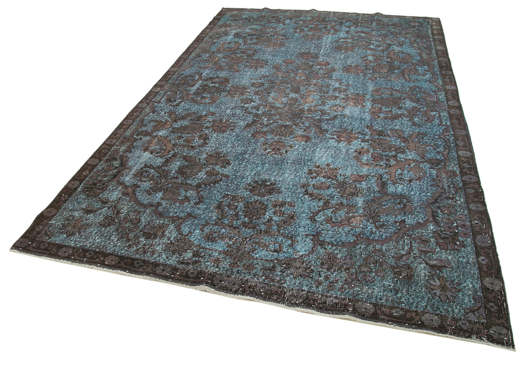 Vintage Wool Area Rug - Hand Woven Blue Cotton Wool Carpet 6'5"x10'9"