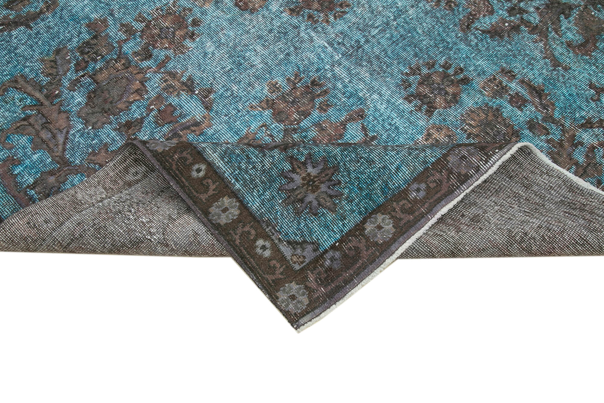 Vintage Wool Area Rug - Hand Woven Blue Cotton Wool Carpet 6'5"x10'9"