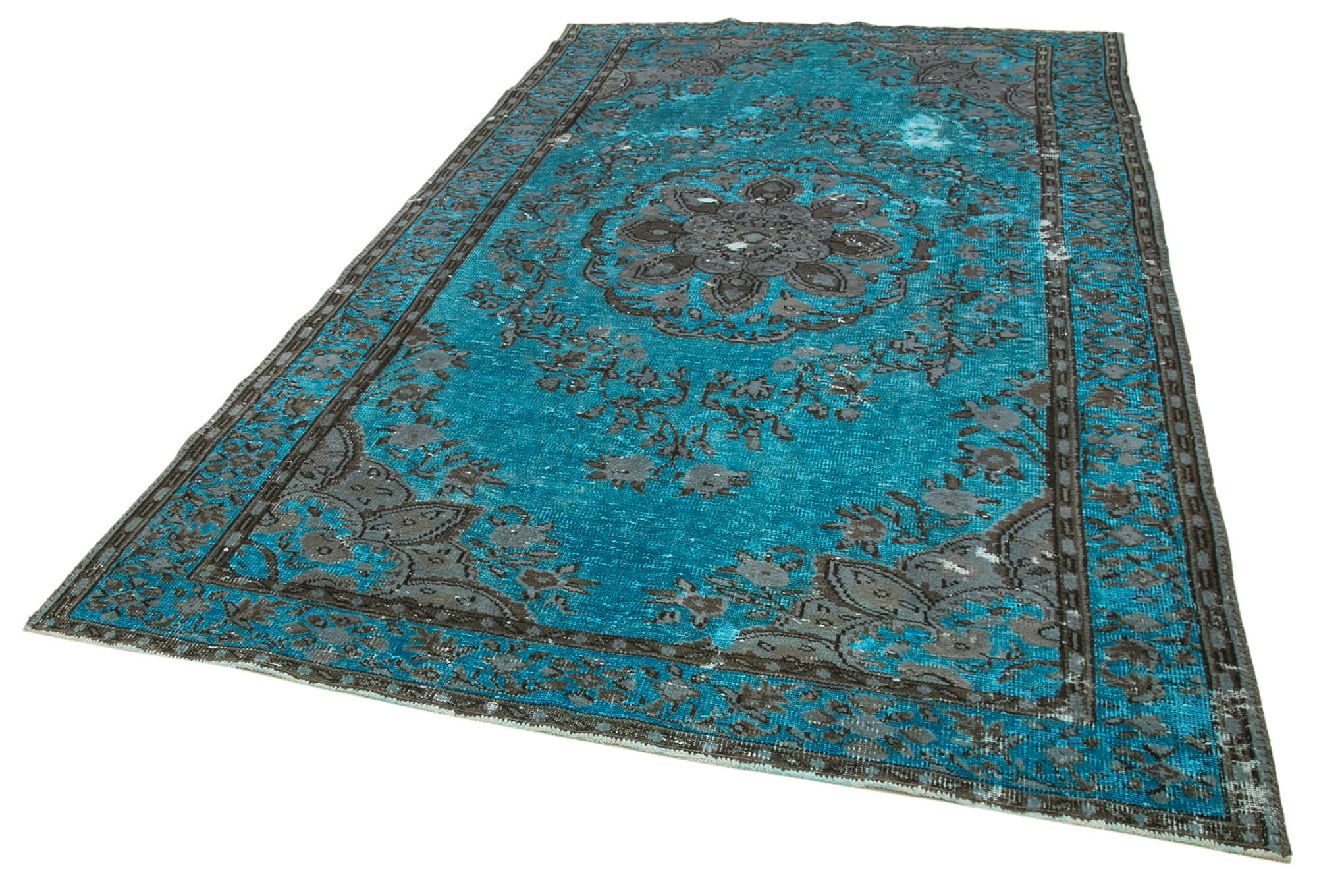 Handmade Area Rug – Vintage Cotton Wool Turquoise Carpet 6'5''x10'7''