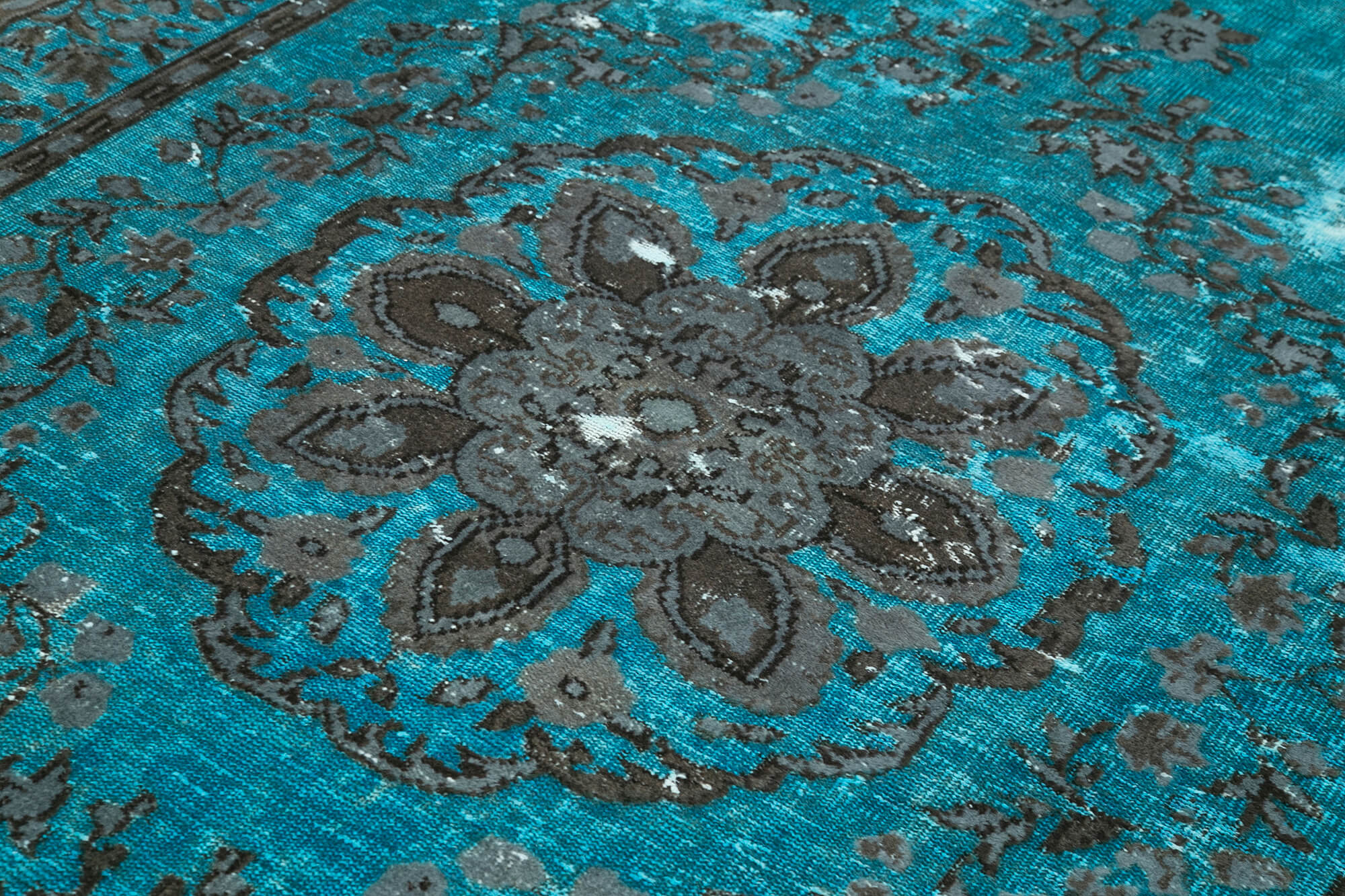 Handmade Area Rug – Vintage Cotton Wool Turquoise Carpet 6'5''x10'7''