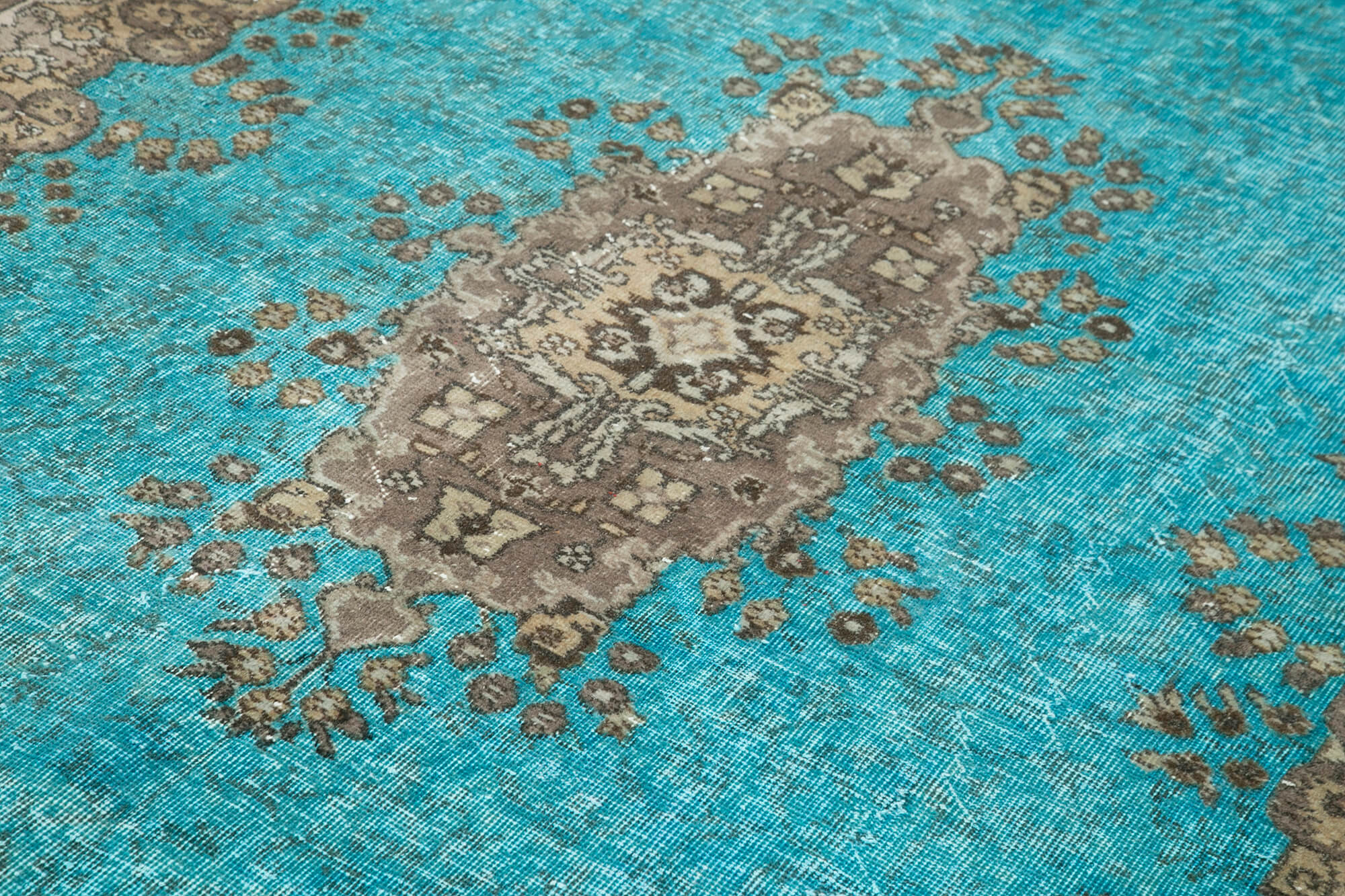 Vintage Cotton Wool Rug – Handmade Area Rug with Turquoise Vintage Carpet Design 6'10''x10'8''