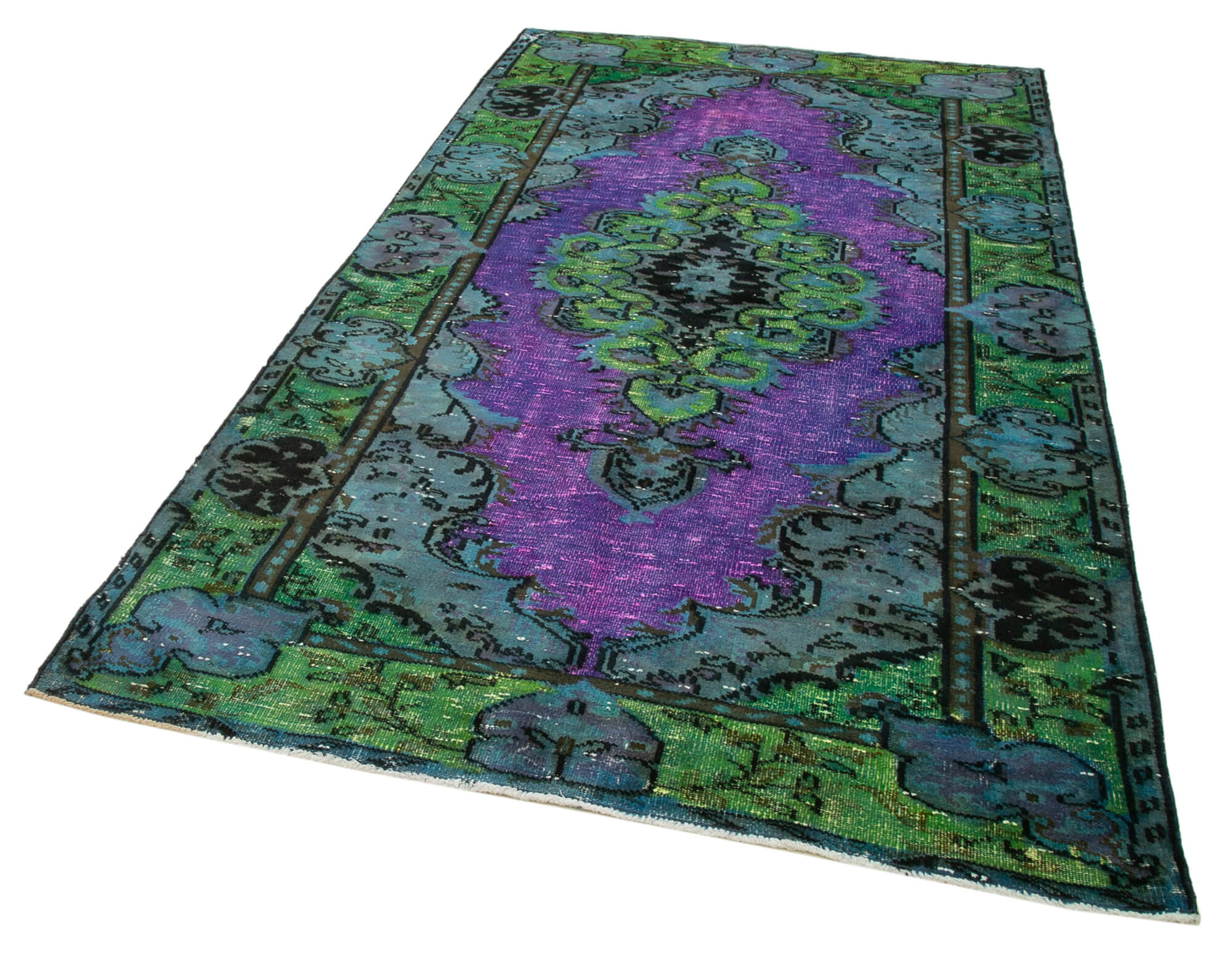 Vintage Handmade Area Rug - Purple Turkish Cotton Wool Carpet 5'2''x9'0''