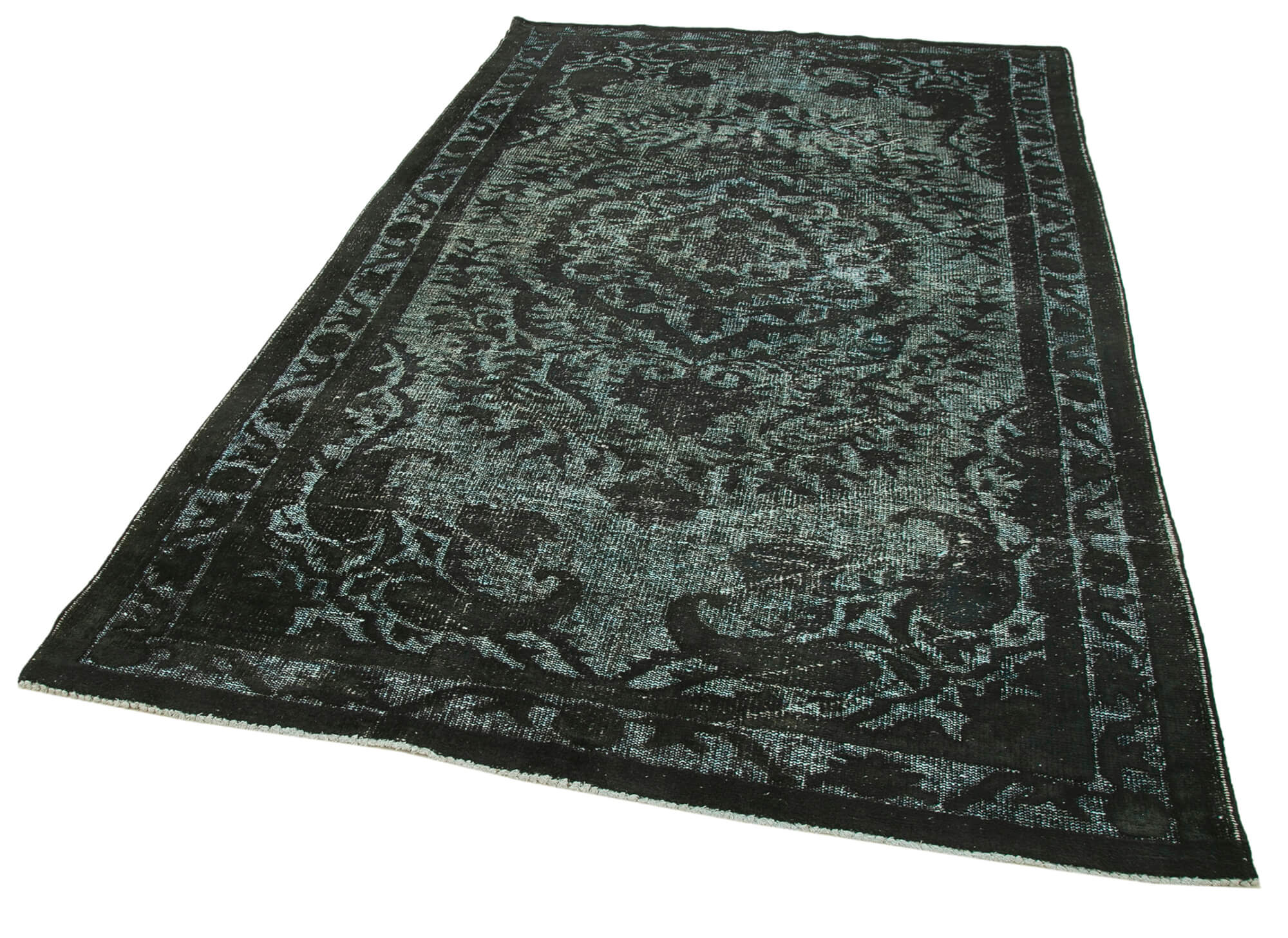 Vintage Wool Area Rug – Handmade Cotton Rug Black 5'9''x9'5'' Durable Floor Covering