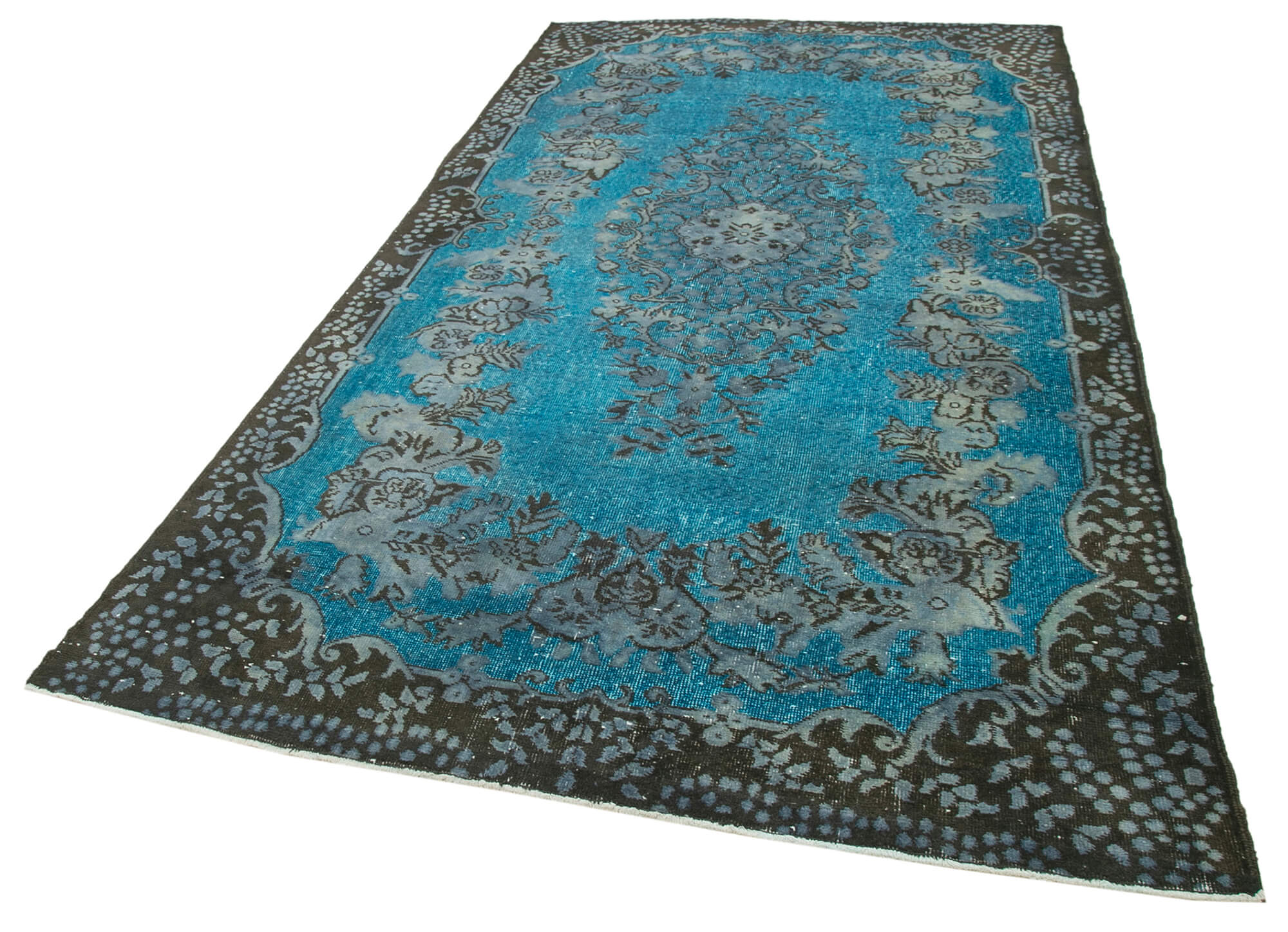 Vintage Wool Area Rug – Hand Woven Rug with Blue Vintage Carpet, 5'10''x10'6''