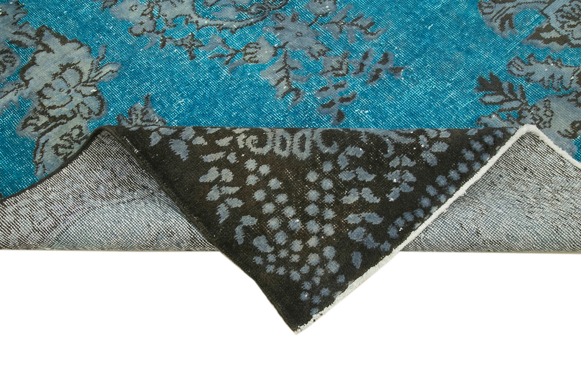 Vintage Wool Area Rug – Hand Woven Rug with Blue Vintage Carpet, 5'10''x10'6''
