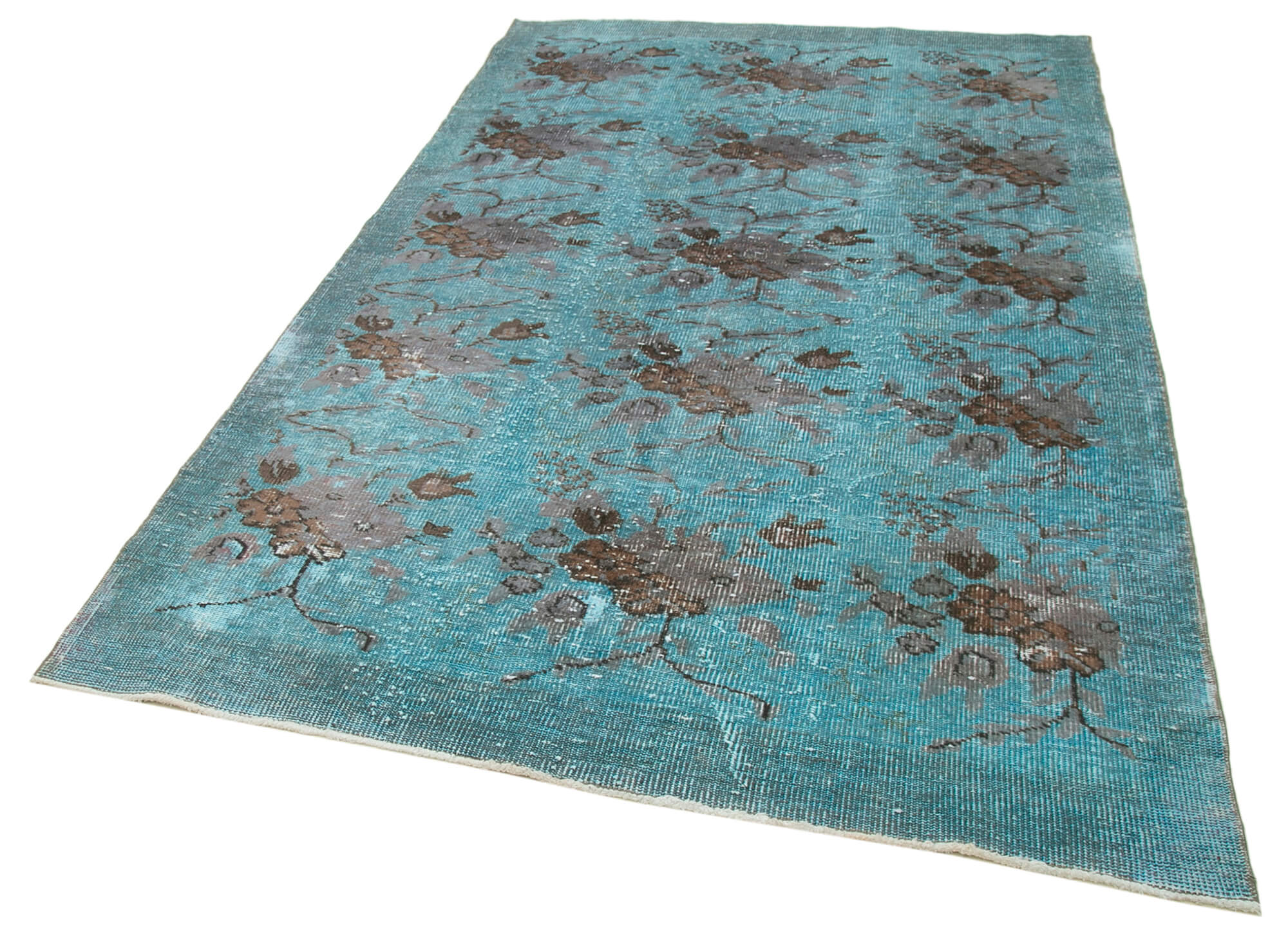 Vintage Cotton Wool Rug - Handmade Area Rug Turquoise Wool Carpet 5'5''x8'8''