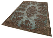 Handmade Vintage Area Rug - Brown Wool Cotton Blend Rug 6'3'' x 9'4'' for Living Room