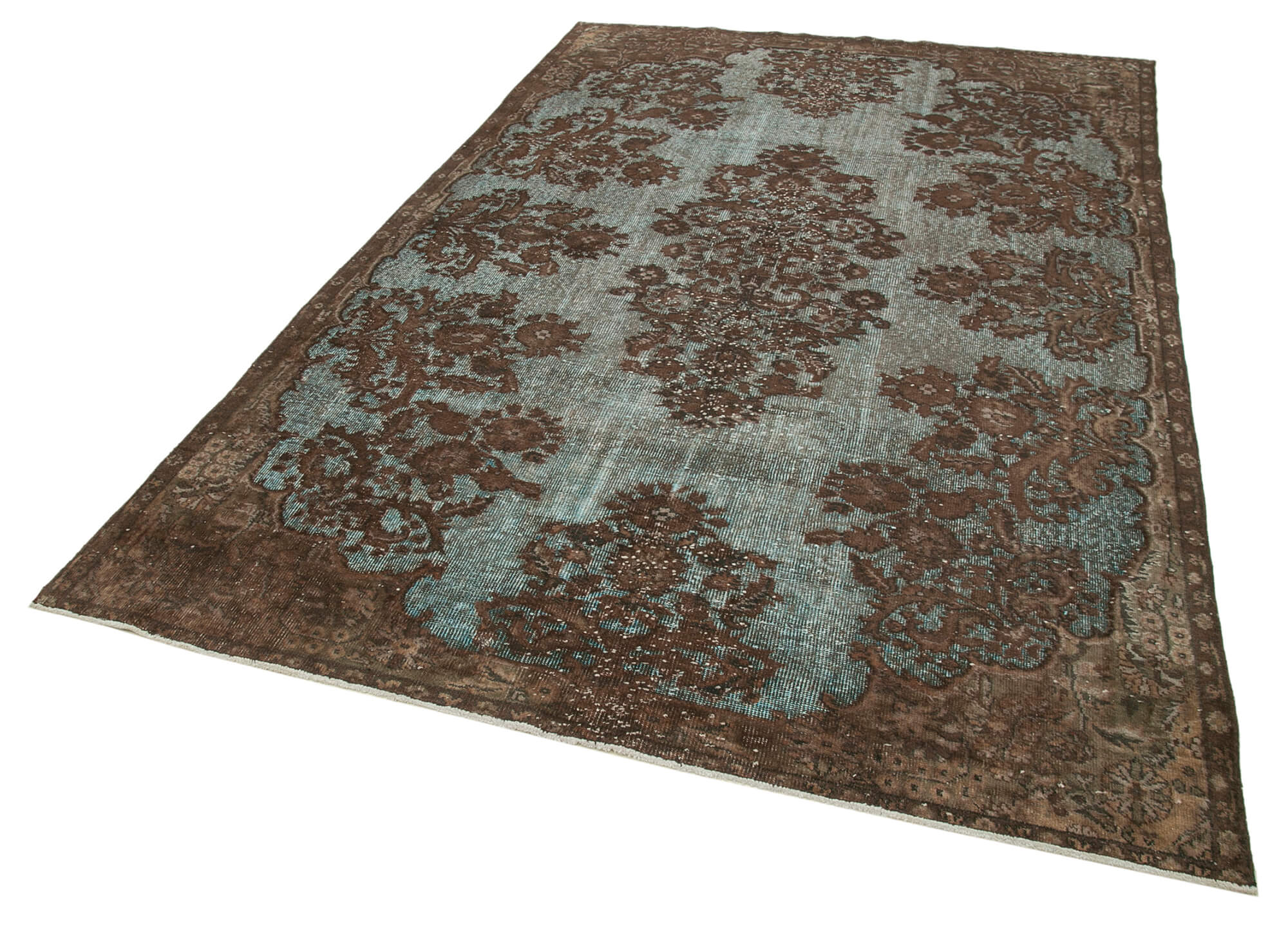 Handmade Vintage Area Rug - Brown Wool Cotton Blend Rug 6'3'' x 9'4'' for Living Room