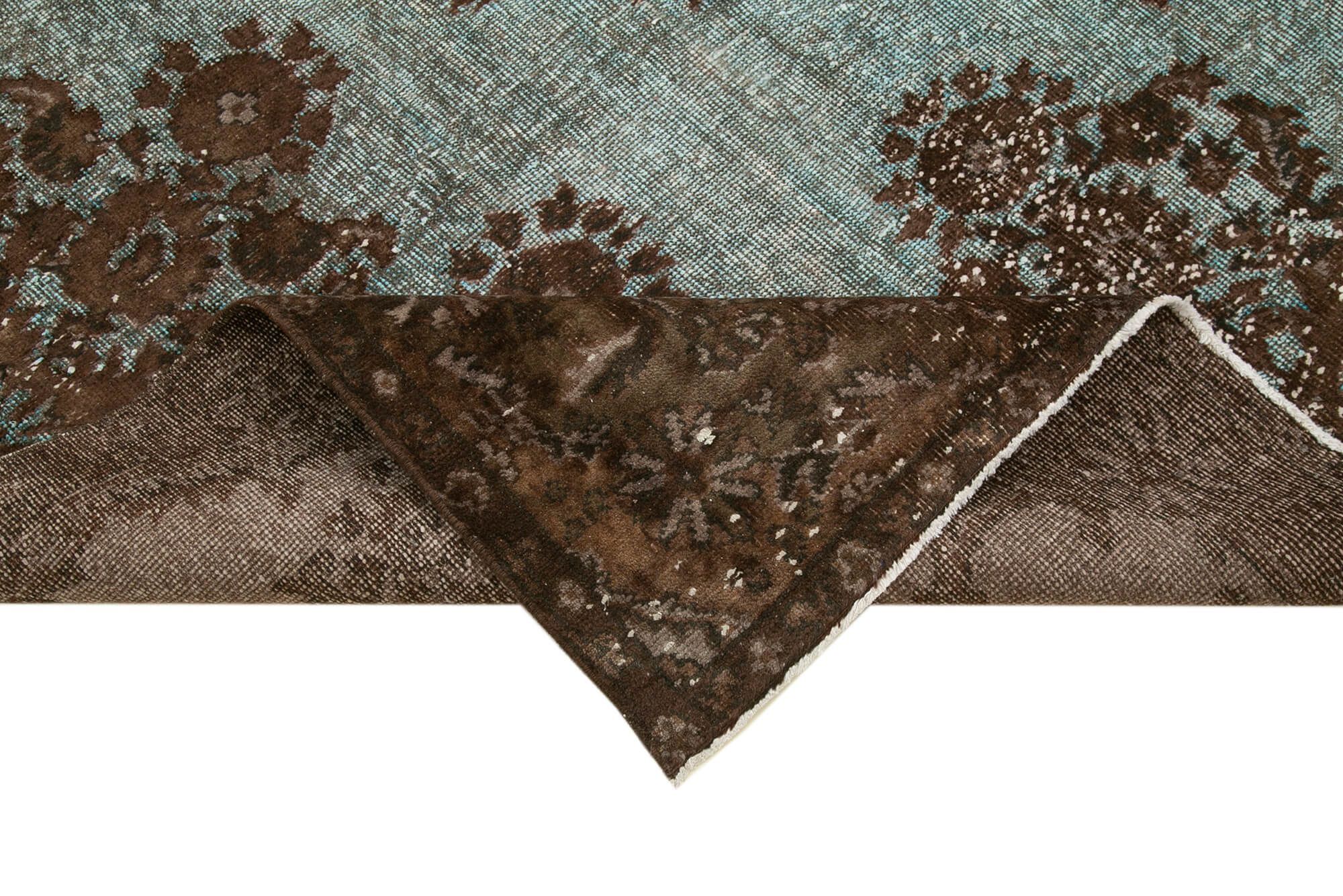 Handmade Vintage Area Rug - Brown Wool Cotton Blend Rug 6'3'' x 9'4'' for Living Room