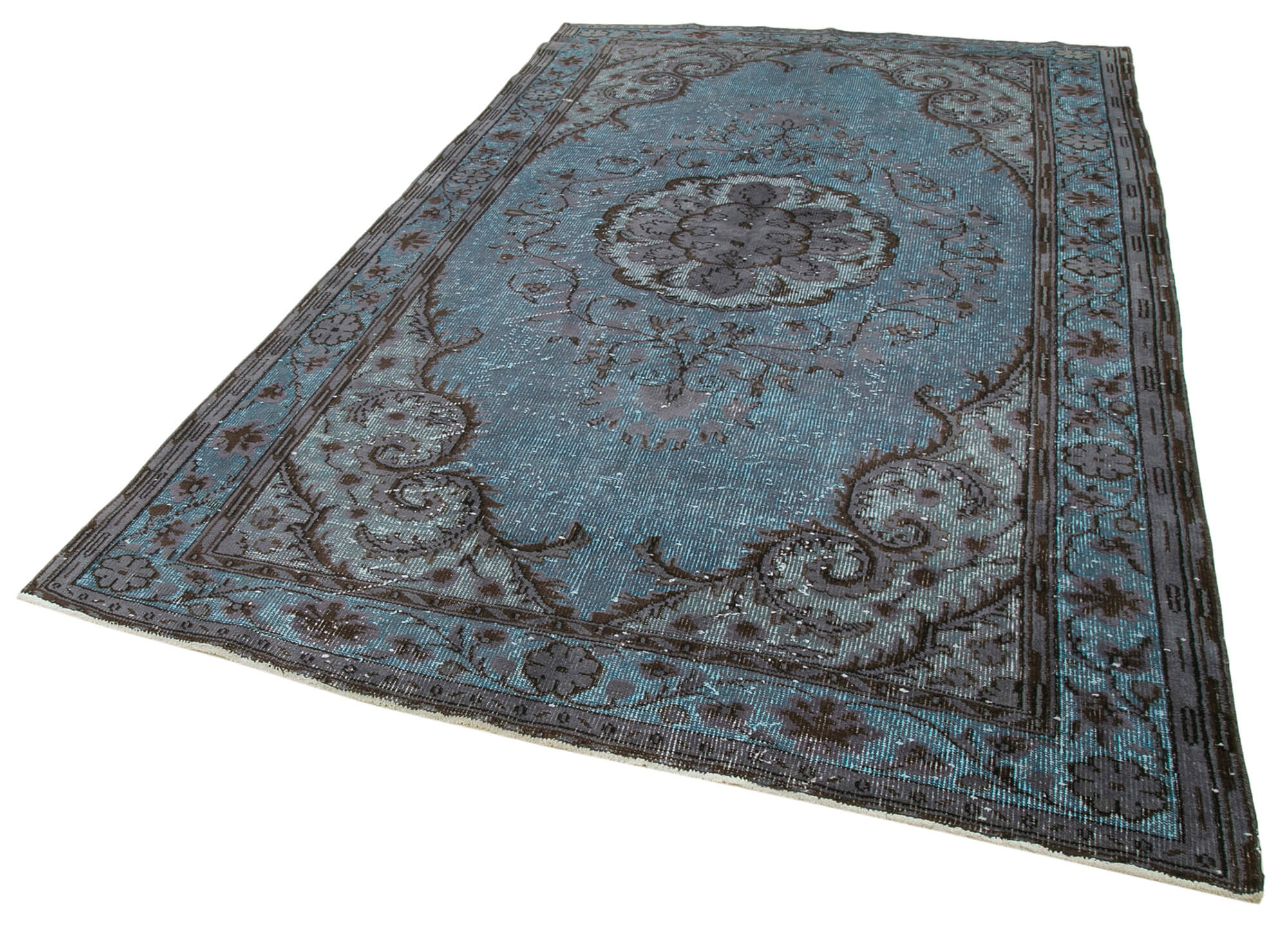 Vintage Cotton Wool Rug - Bohemian Style Handmade Area Rug, Turquoise Wool Carpet, 6'4''x10'4''