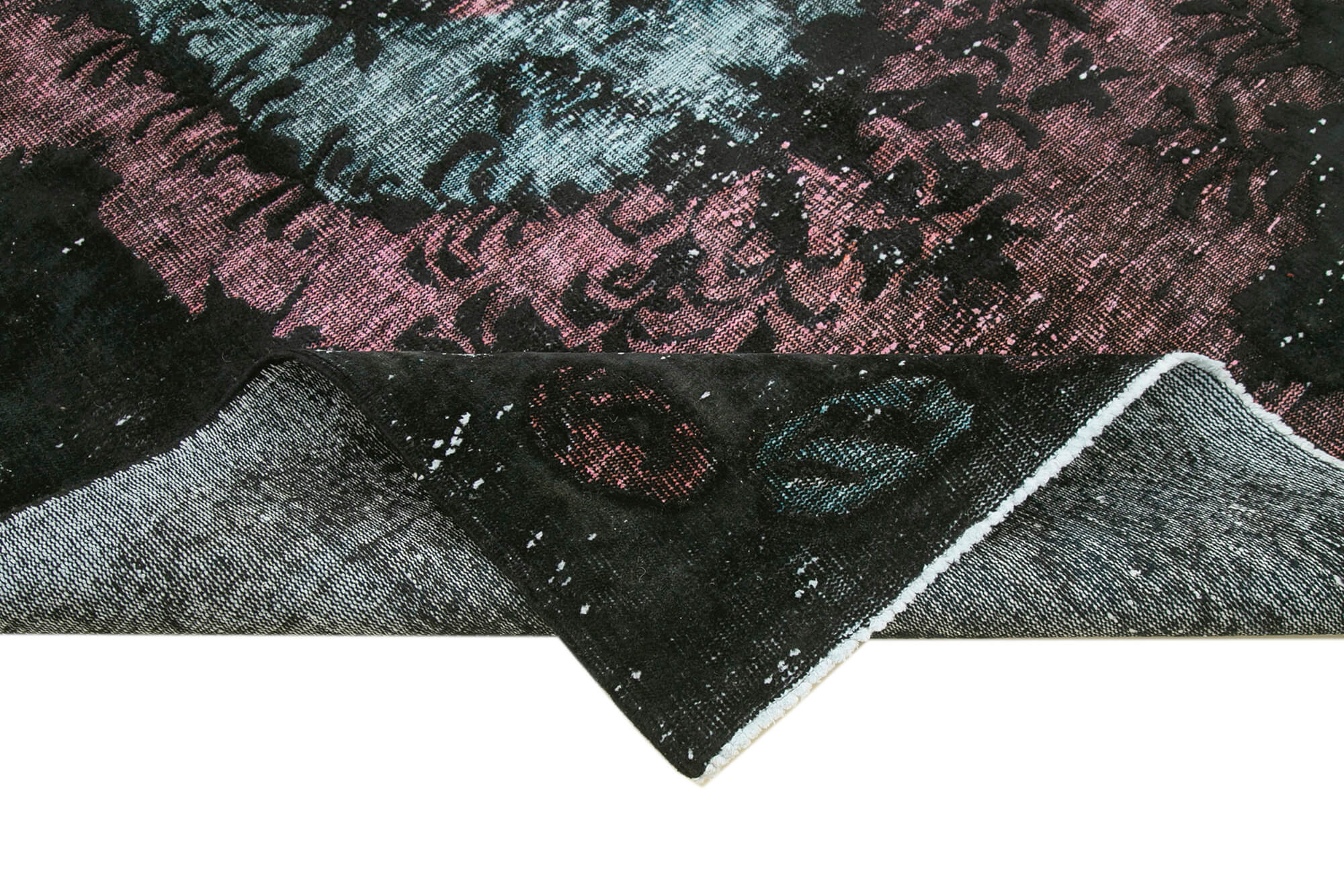Vintage Handmade Area Rug - Black Turkish Cotton Wool Hand Knotted Rug 6'x9'3"