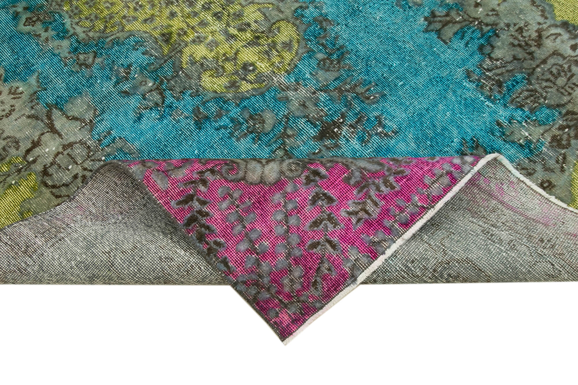 Vintage Cotton Wool Rug – Handmade Area Rug | Turquoise Vintage Carpet 5'2''x8'11''