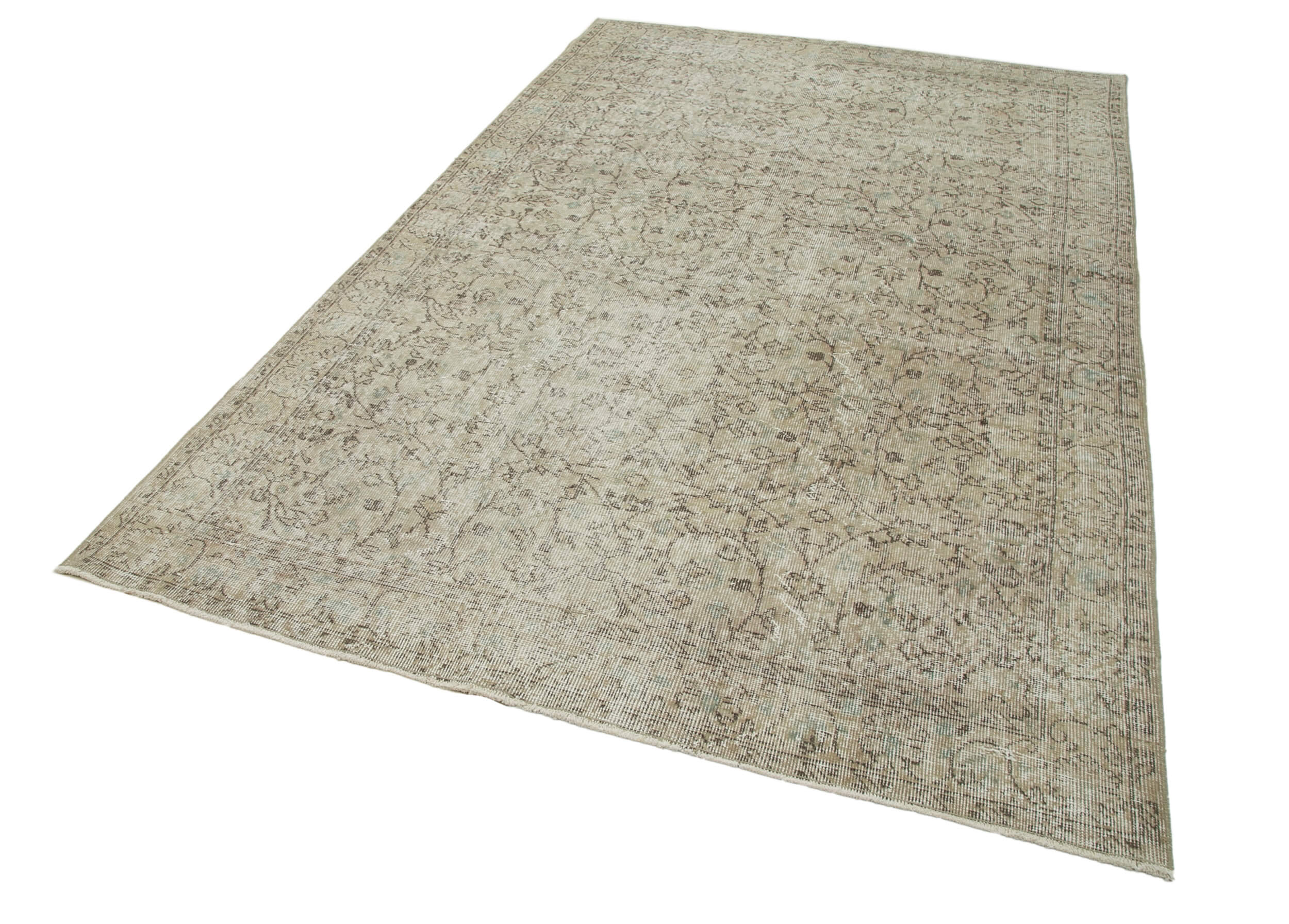 Handmade Wool Area Rug – Vintage Cotton Rug, Beige 5'8" x 9'1" Durable Wool Carpet