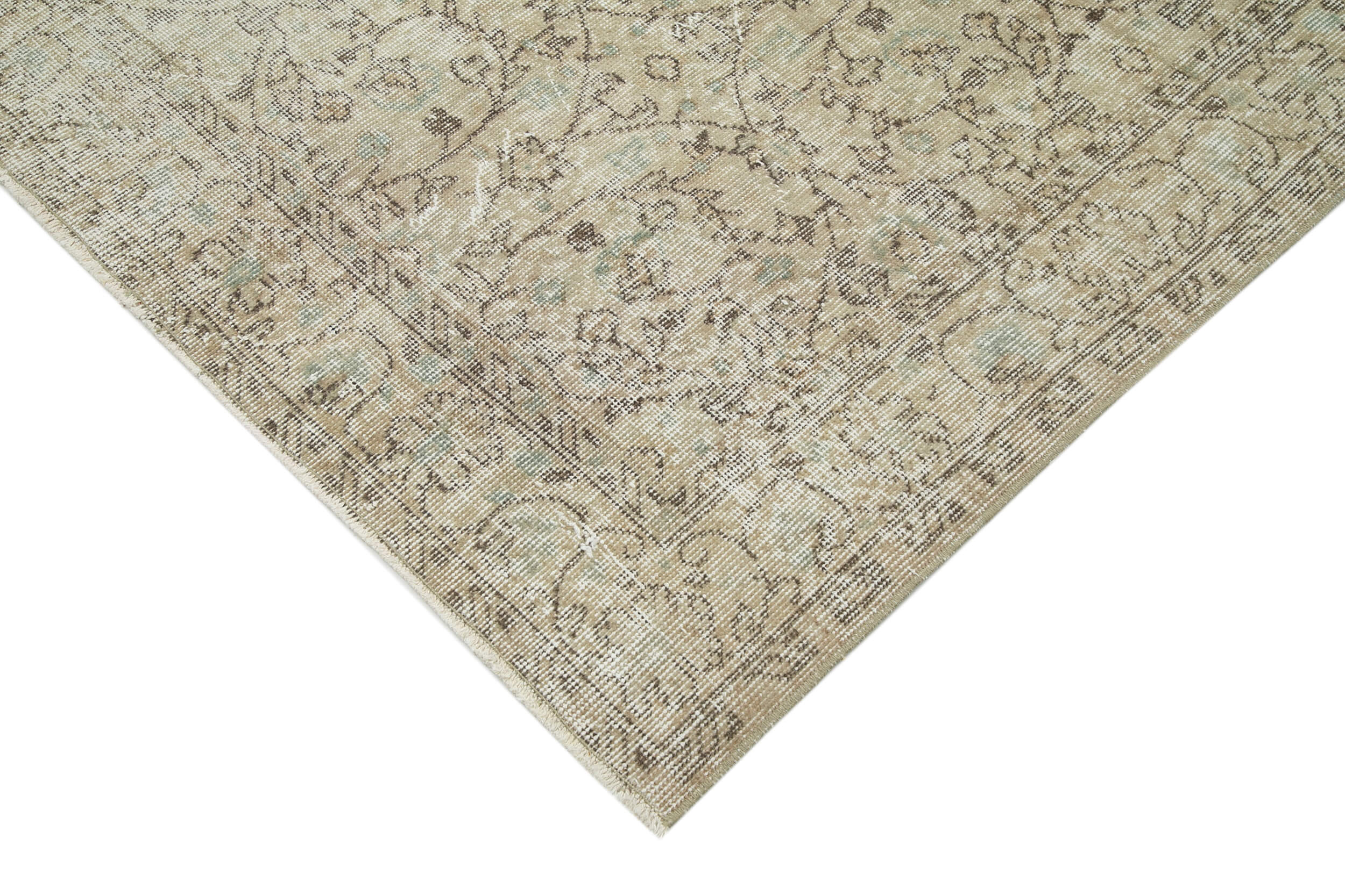Handmade Wool Area Rug – Vintage Cotton Rug, Beige 5'8" x 9'1" Durable Wool Carpet