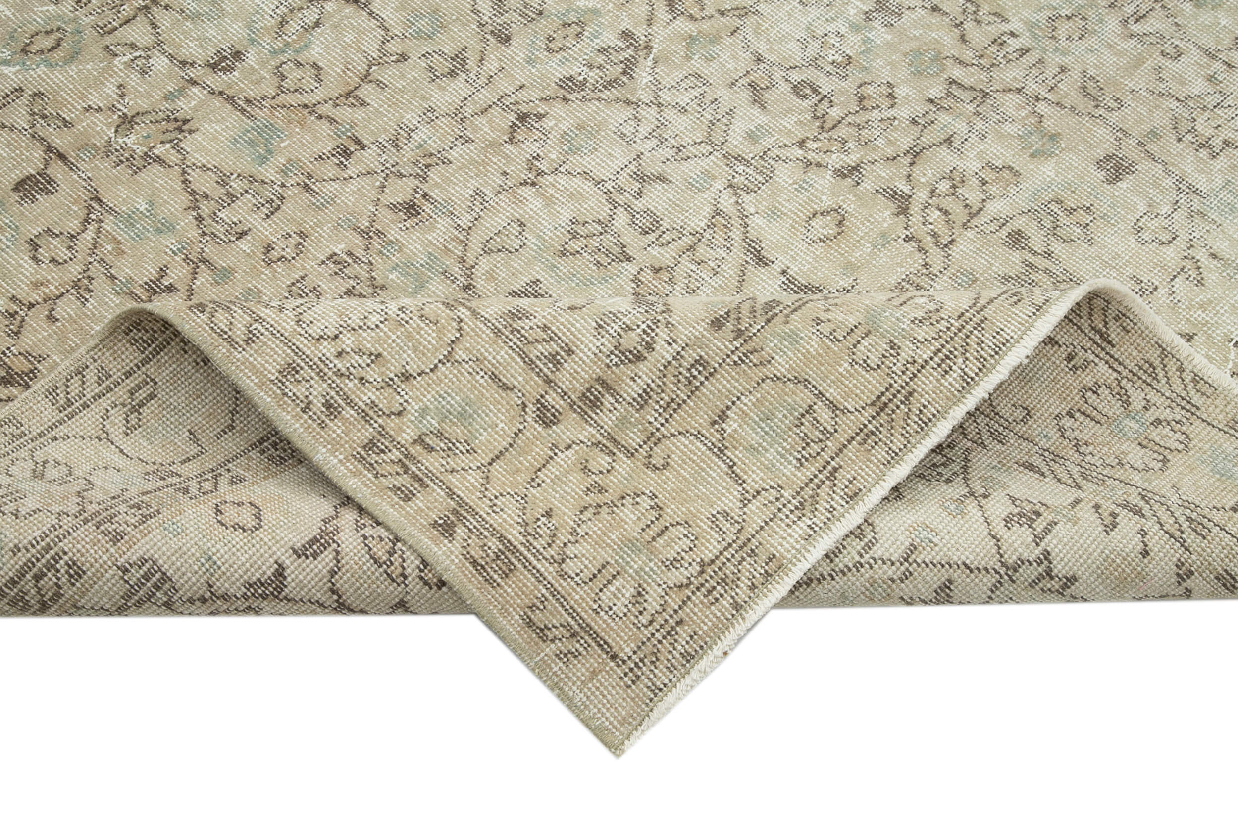 Handmade Wool Area Rug – Vintage Cotton Rug, Beige 5'8" x 9'1" Durable Wool Carpet