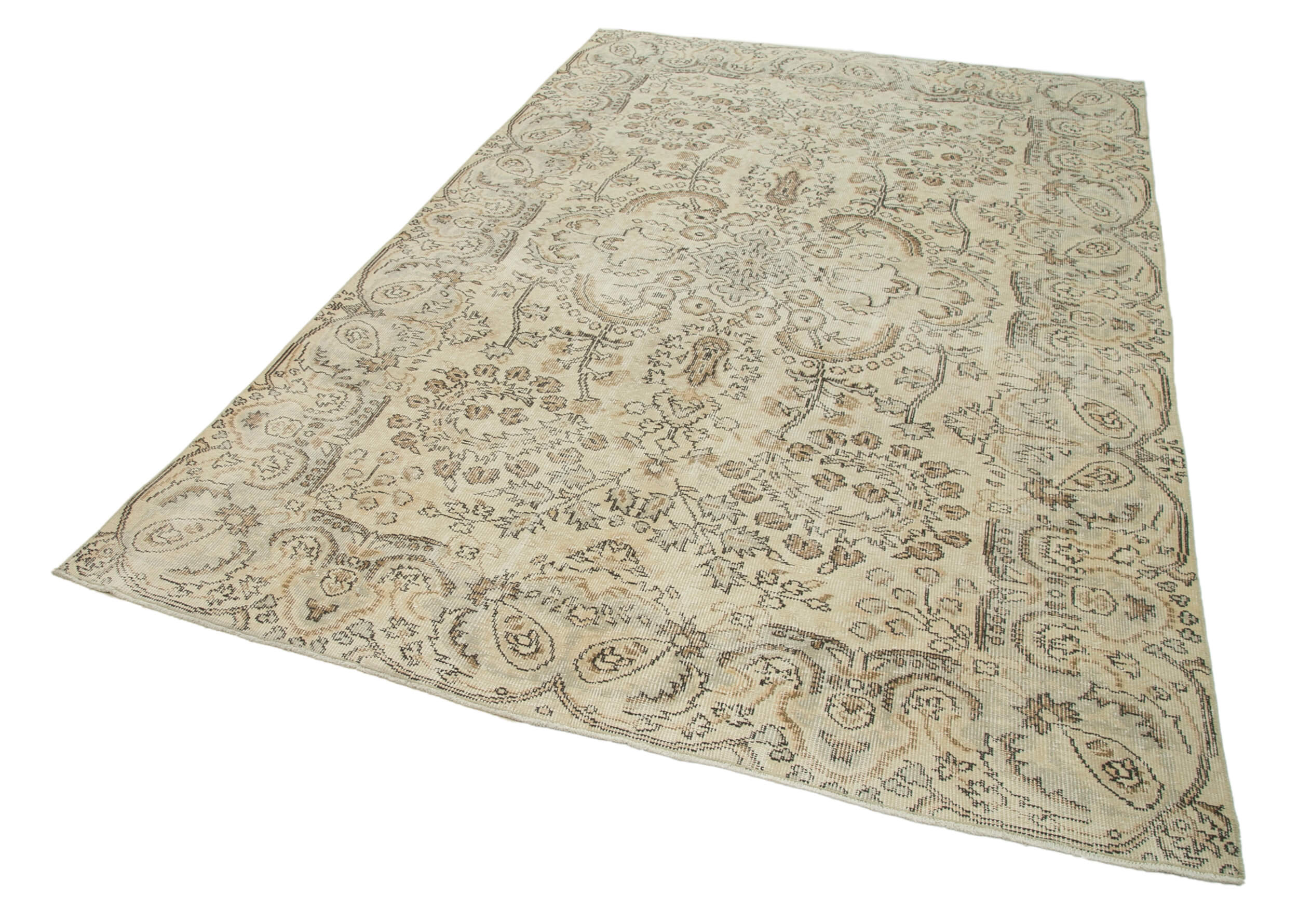Handmade Wool Area Rug – Vintage Cotton Rug 5'11''x9'3'' | Neutral Beige Durable Carpet