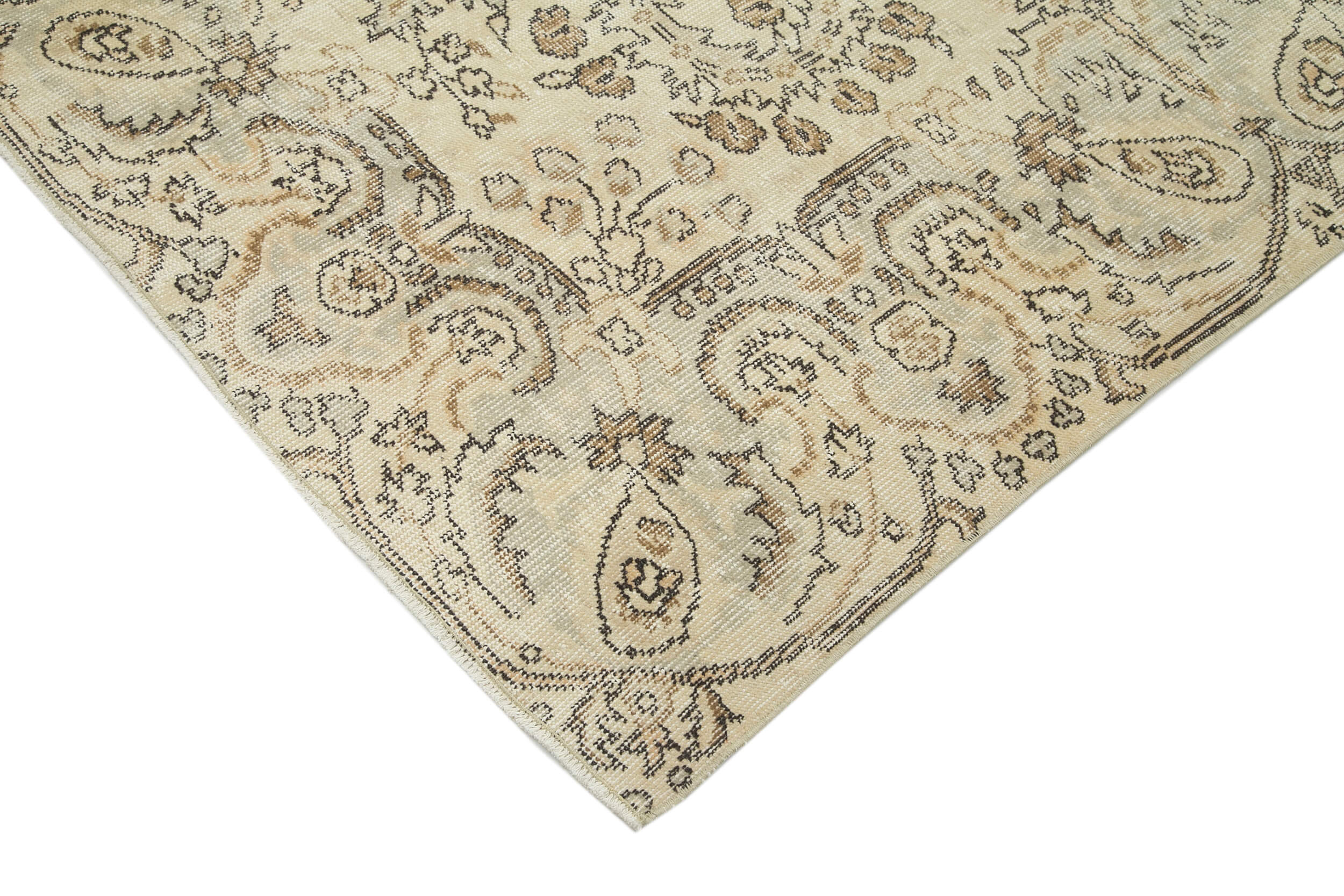 Handmade Wool Area Rug – Vintage Cotton Rug 5'11''x9'3'' | Neutral Beige Durable Carpet
